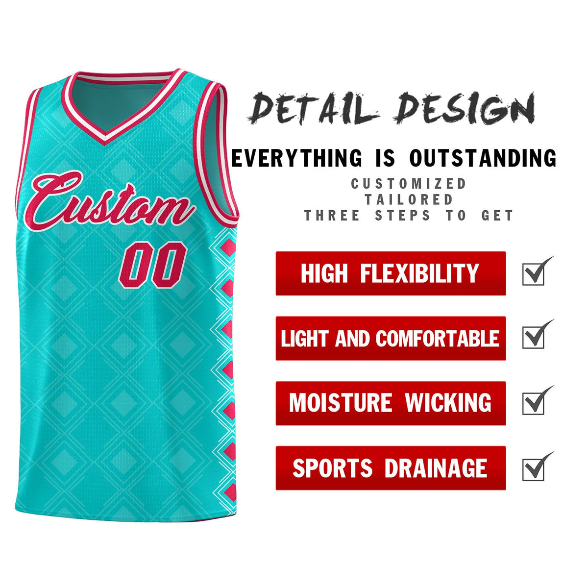 Custom Aqua Side Blocks Sports Uniform Basketball Jersey