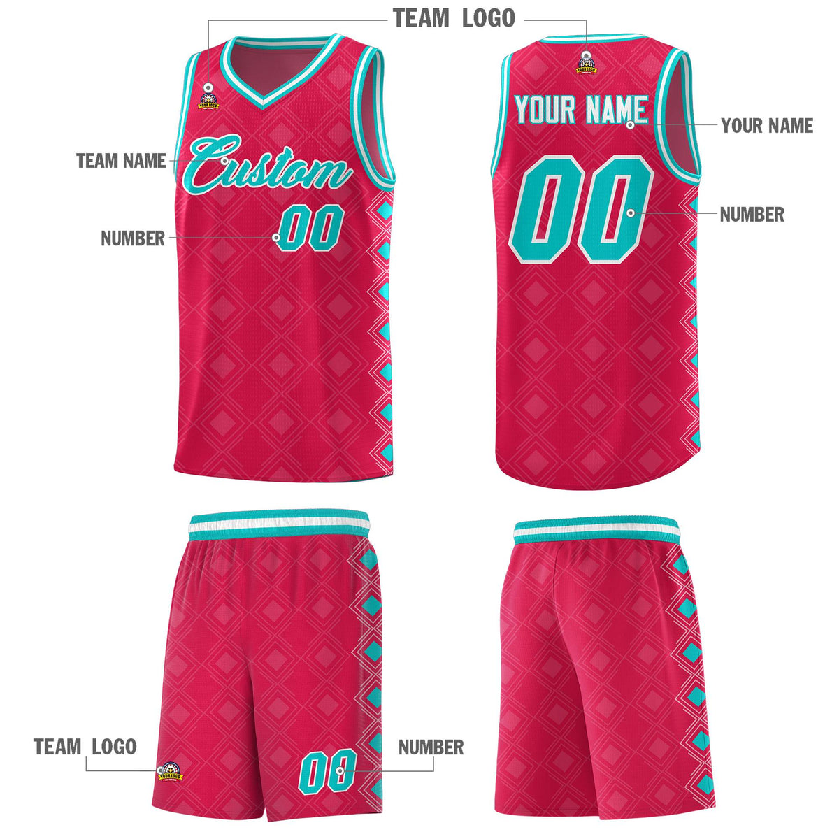 Custom Red Side Blocks Sports Uniform Basketball Jersey