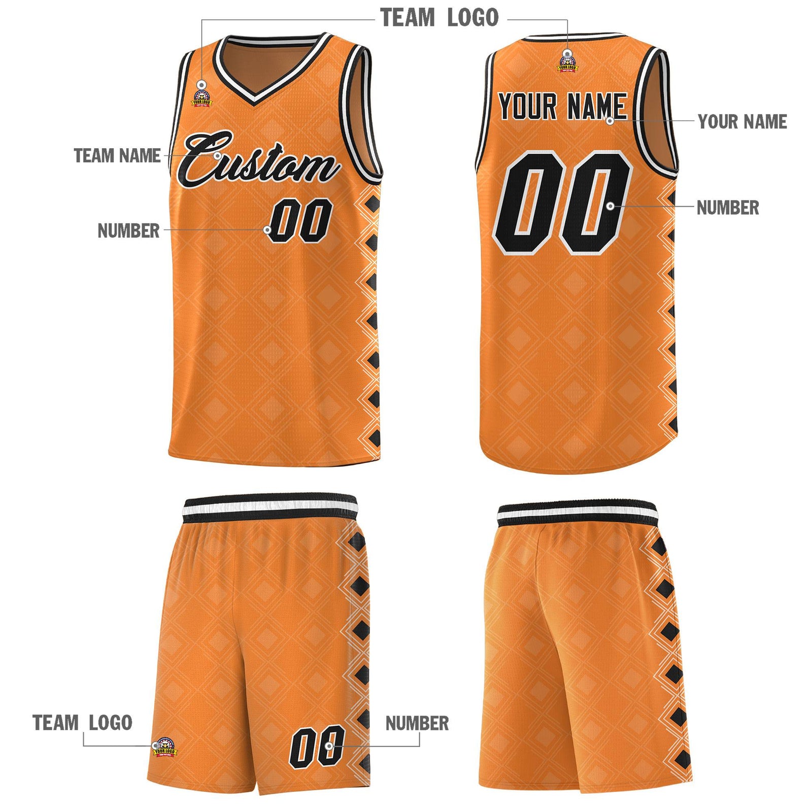 Custom Gold Orange Side Blocks Sports Uniform Basketball Jersey