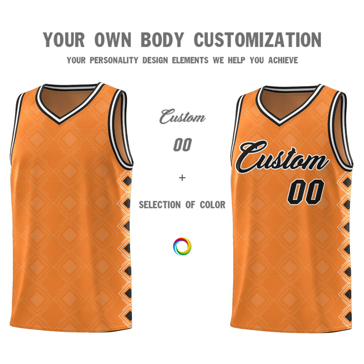 Custom Gold Orange Side Blocks Sports Uniform Basketball Jersey