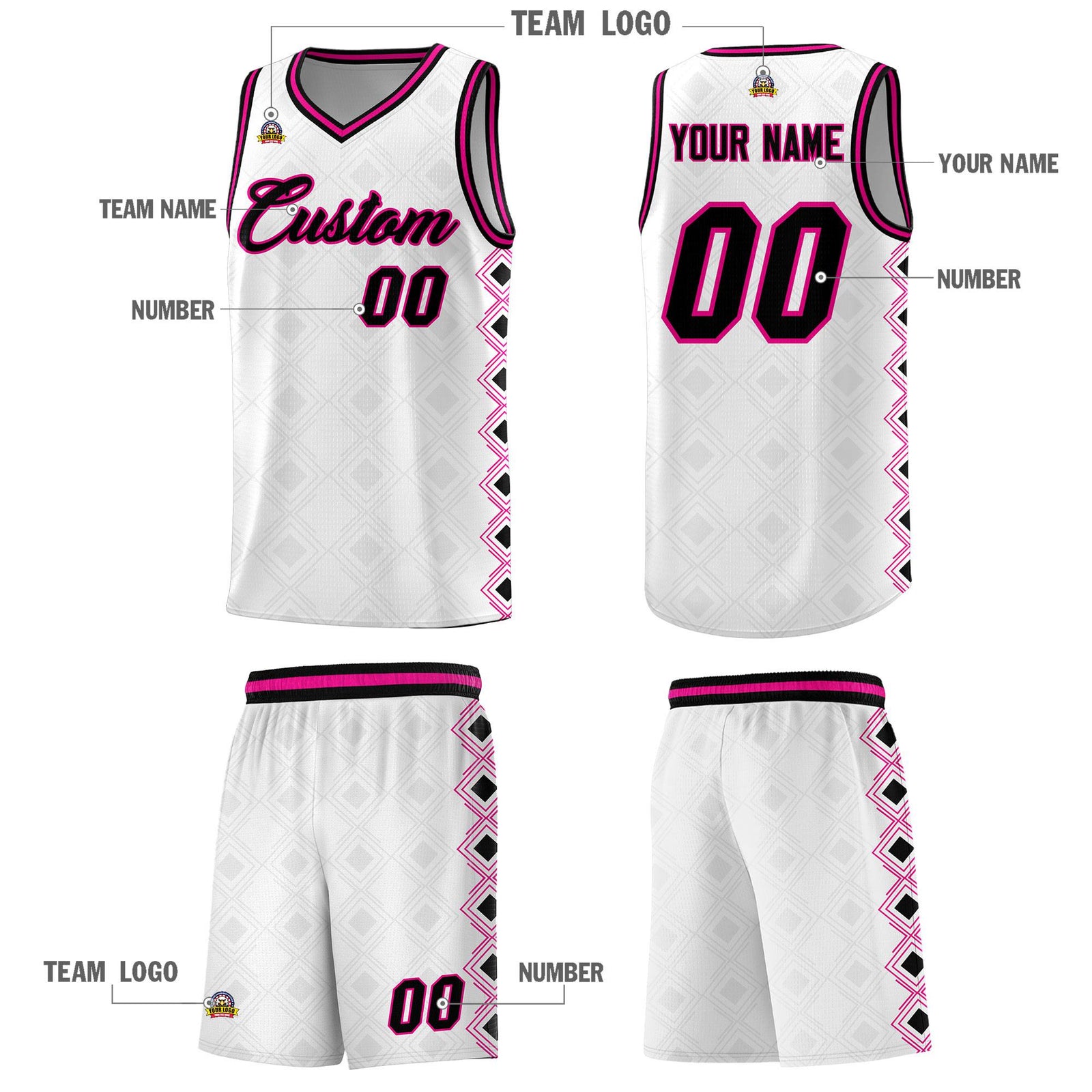 Custom White Side Blocks Sports Uniform Basketball Jersey