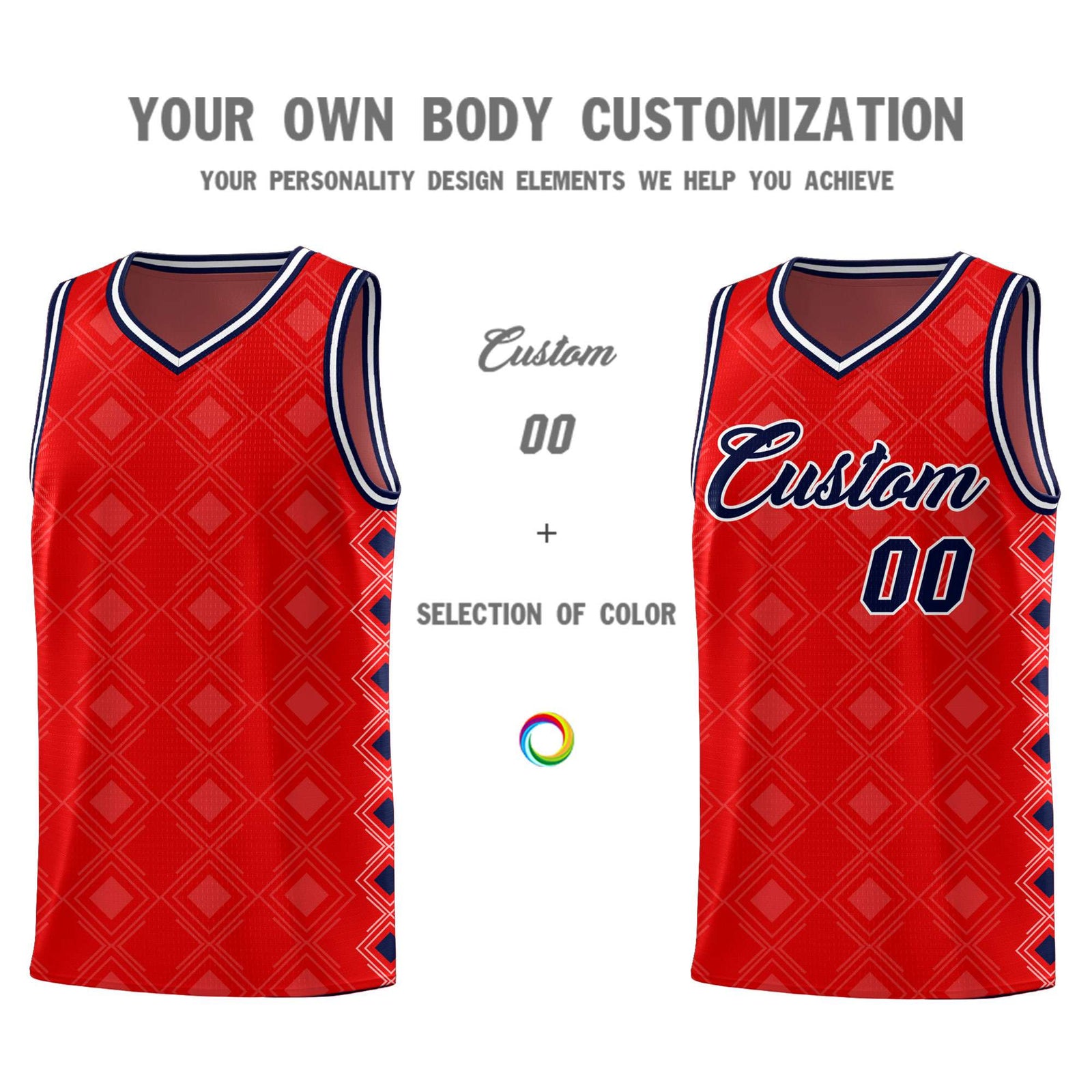 Custom Red Side Blocks Sports Uniform Basketball Jersey