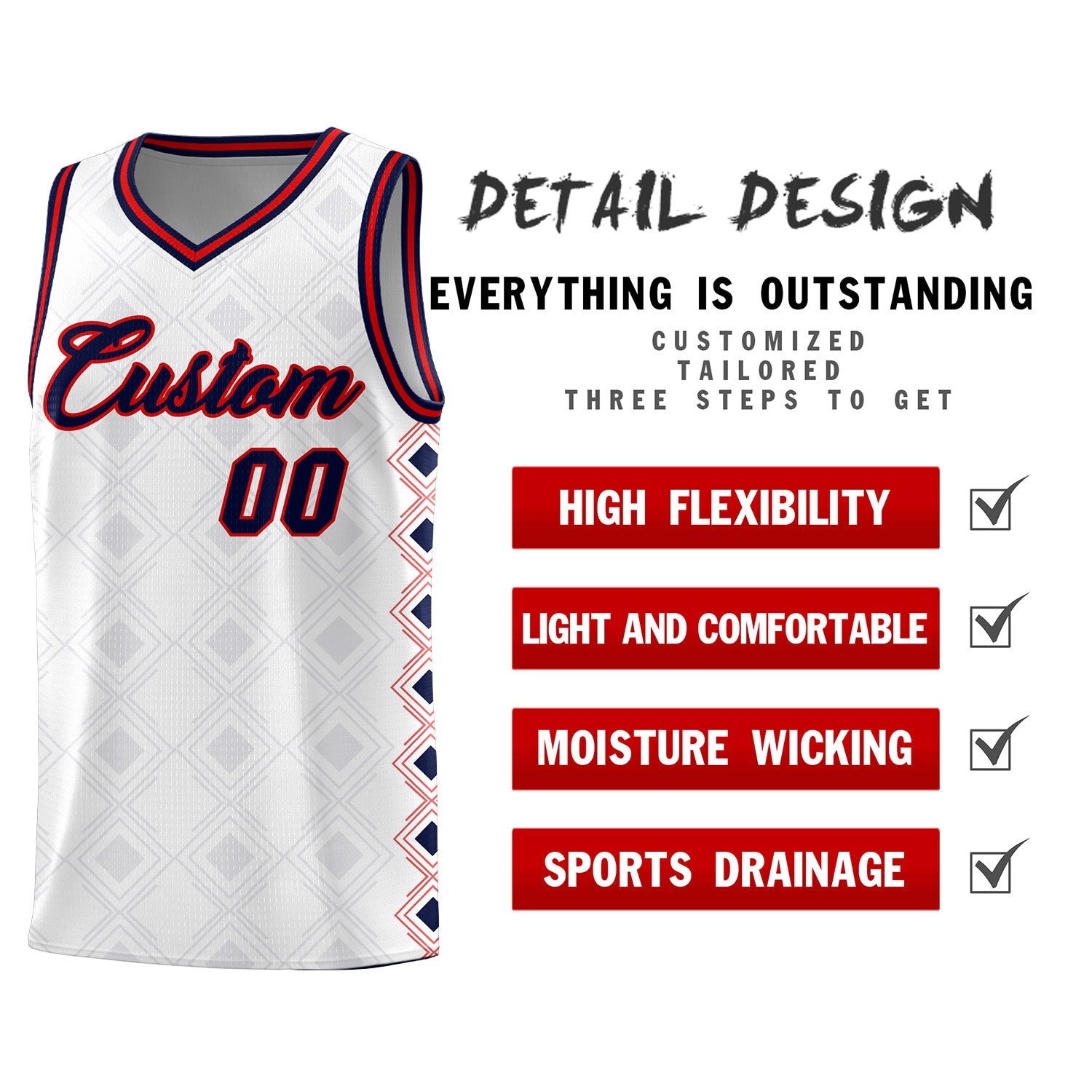 Custom White Side Blocks Sports Uniform Basketball Jersey