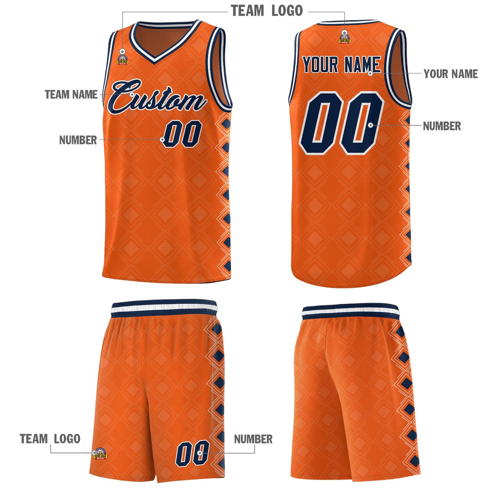 Custom Orange Side Blocks Sports Uniform Basketball Jersey