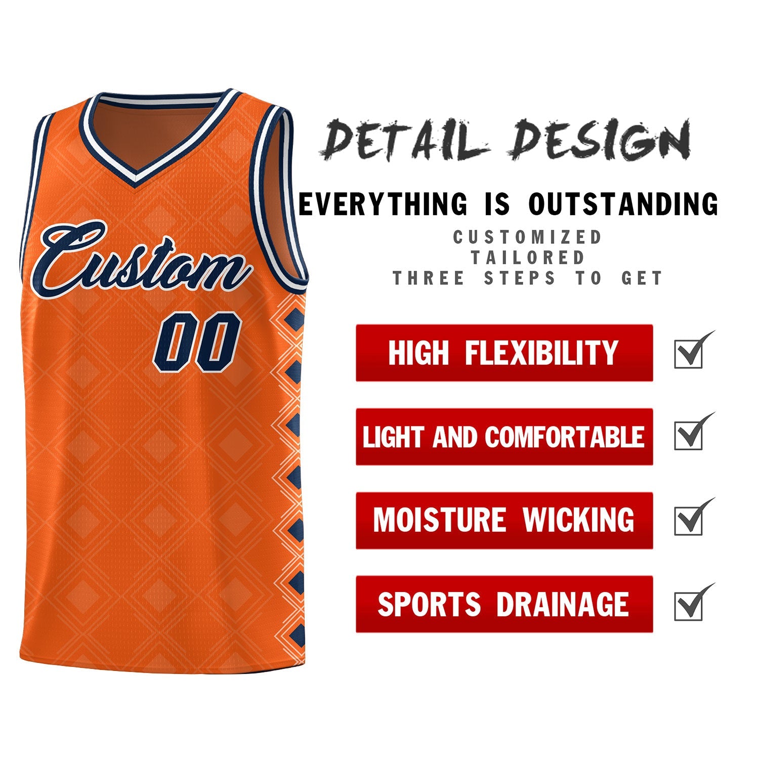 Custom Orange Side Blocks Sports Uniform Basketball Jersey