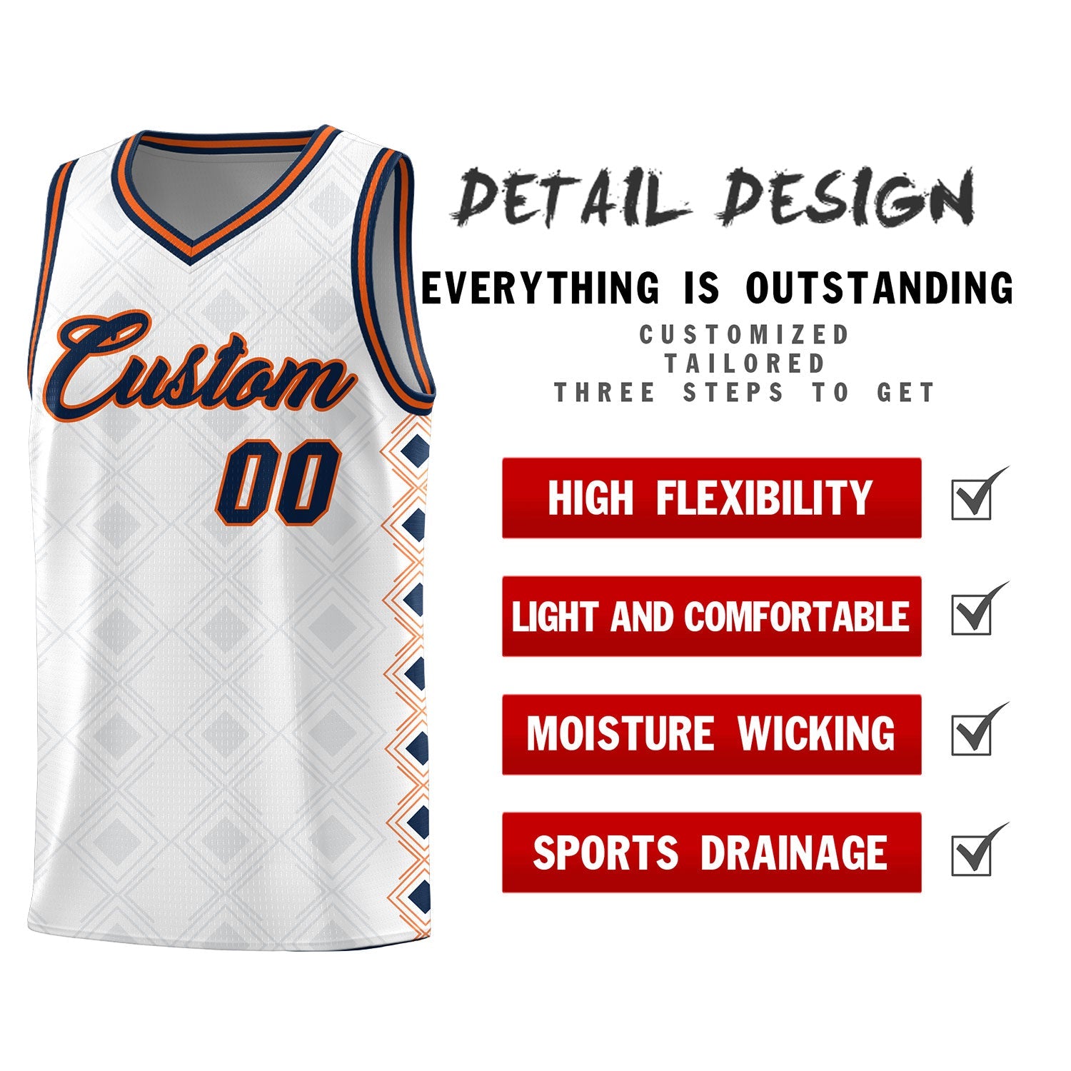 Custom White Side Blocks Sports Uniform Basketball Jersey