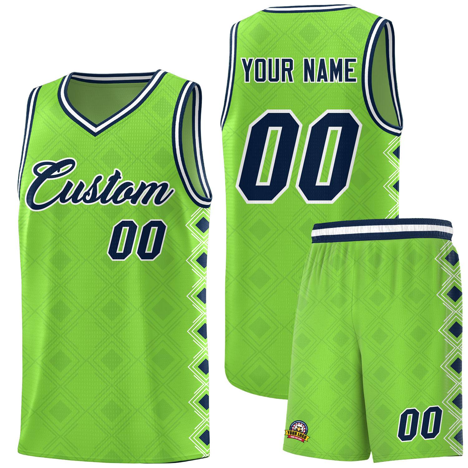 Custom Neon Green Side Blocks Sports Uniform Basketball Jersey