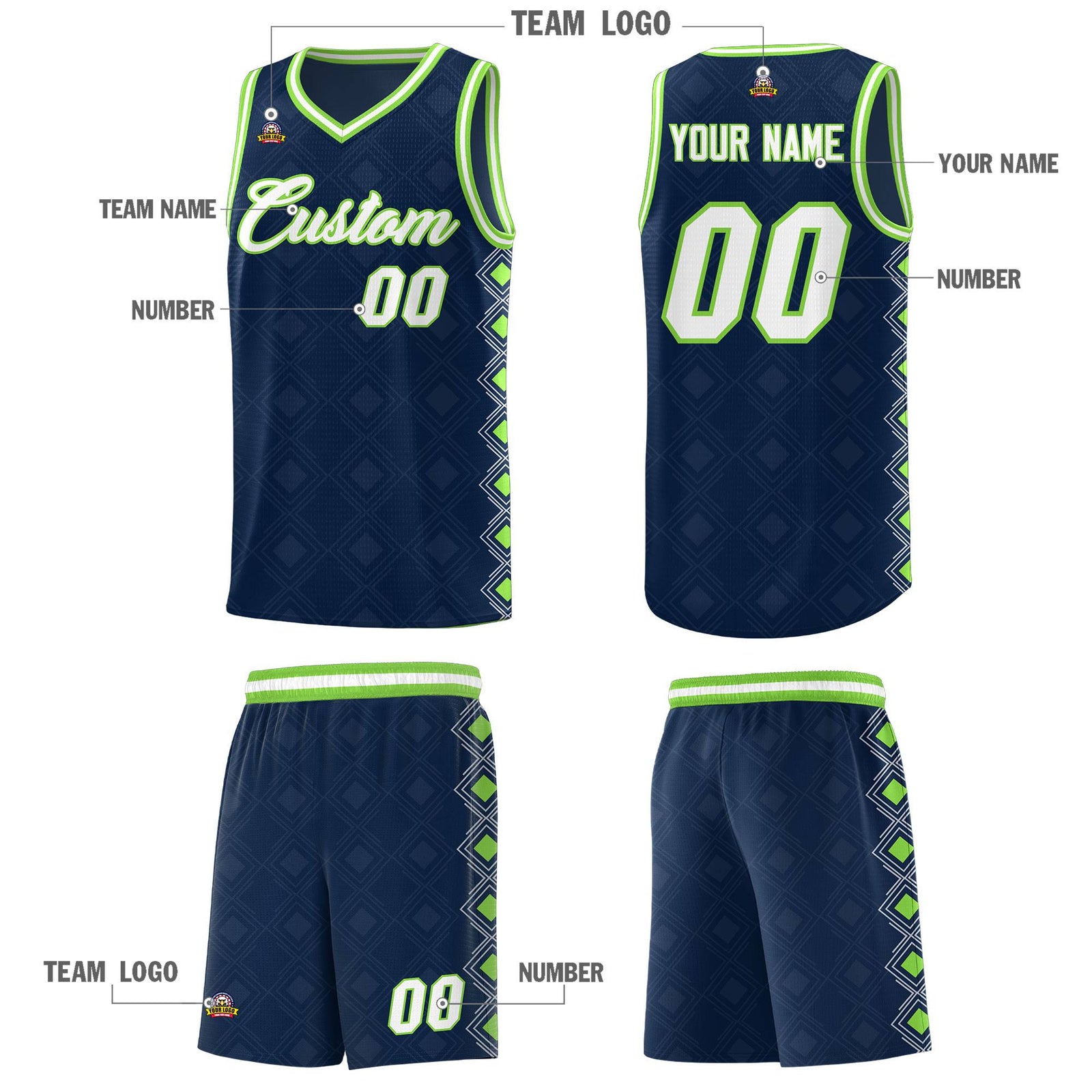 Custom Navy Side Blocks Sports Uniform Basketball Jersey