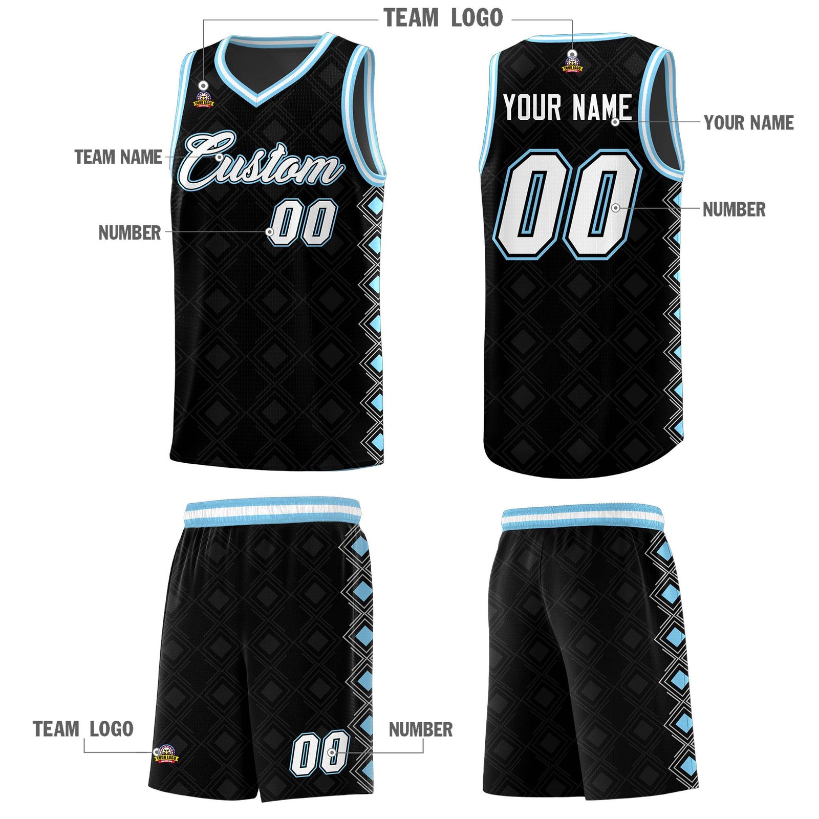 Custom Black Side Blocks Sports Uniform Basketball Jersey