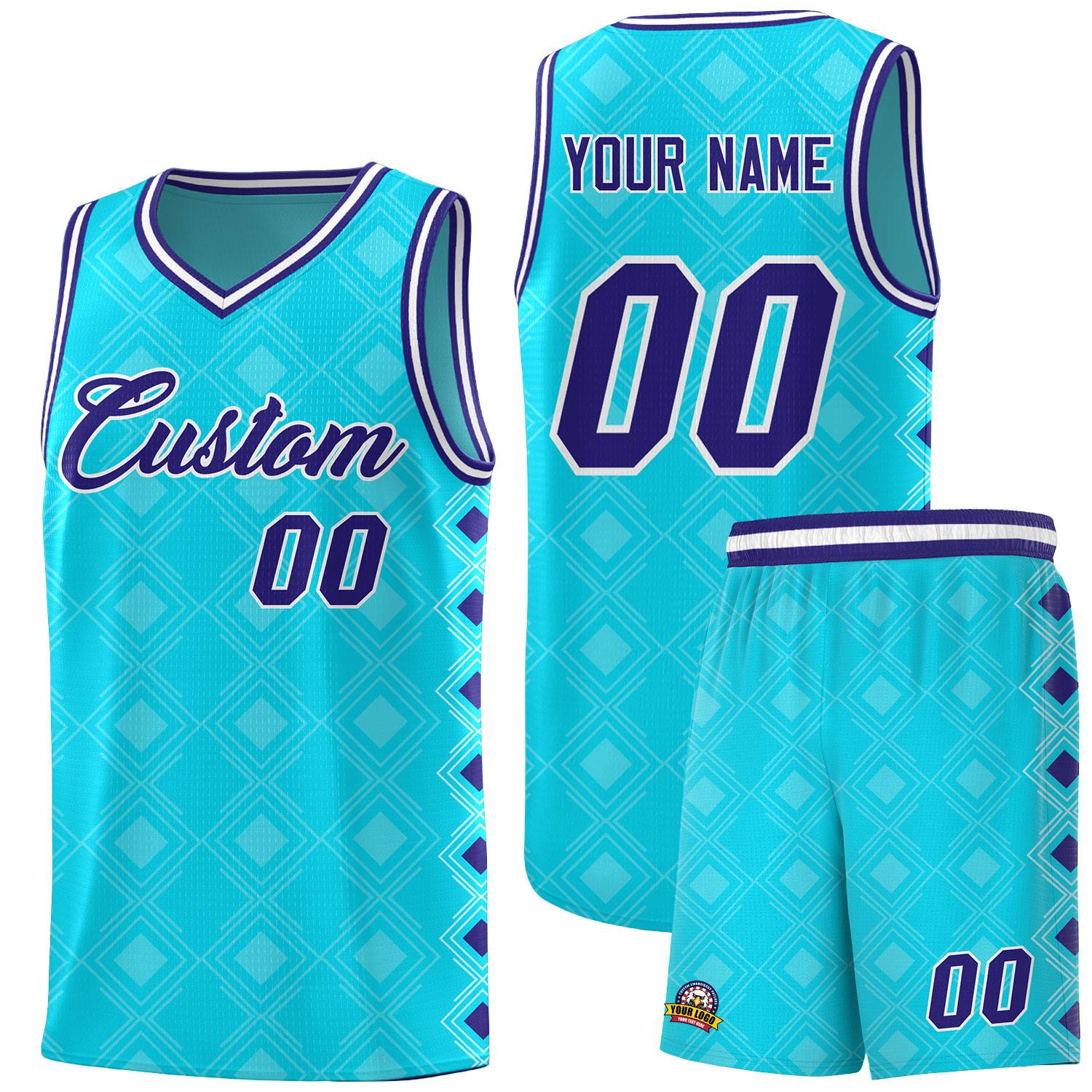 Custom Sky Blue Side Blocks Sports Uniform Basketball Jersey