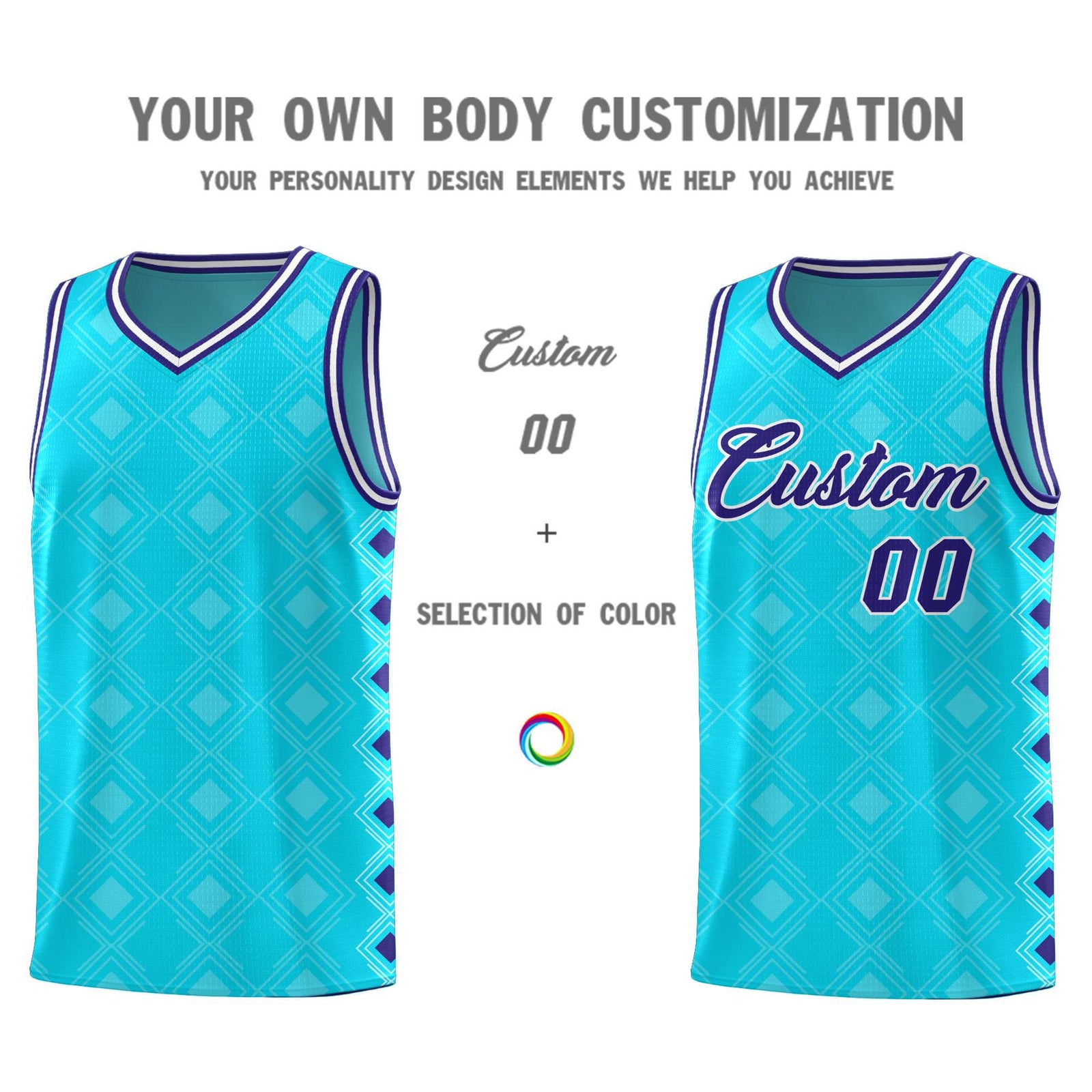 Custom Sky Blue Side Blocks Sports Uniform Basketball Jersey