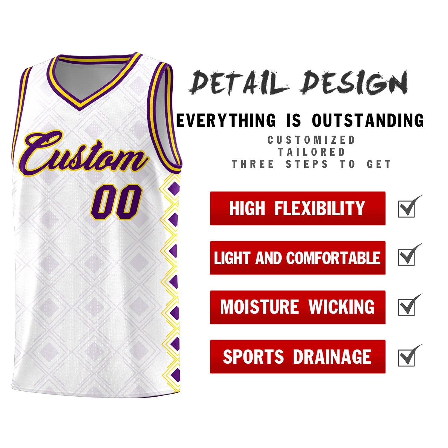 Custom White Side Blocks Sports Uniform Basketball Jersey