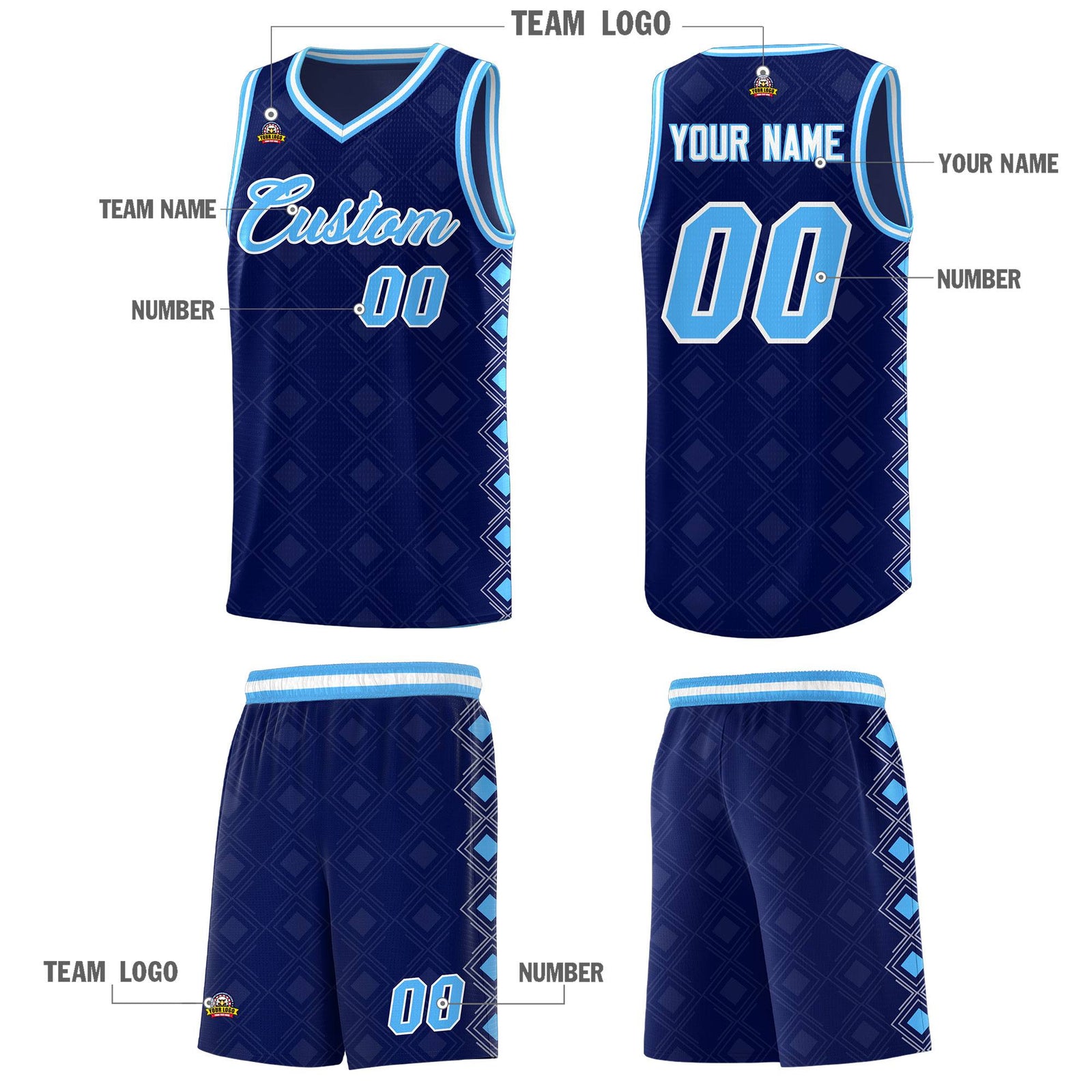 Custom Navy Side Blocks Sports Uniform Basketball Jersey