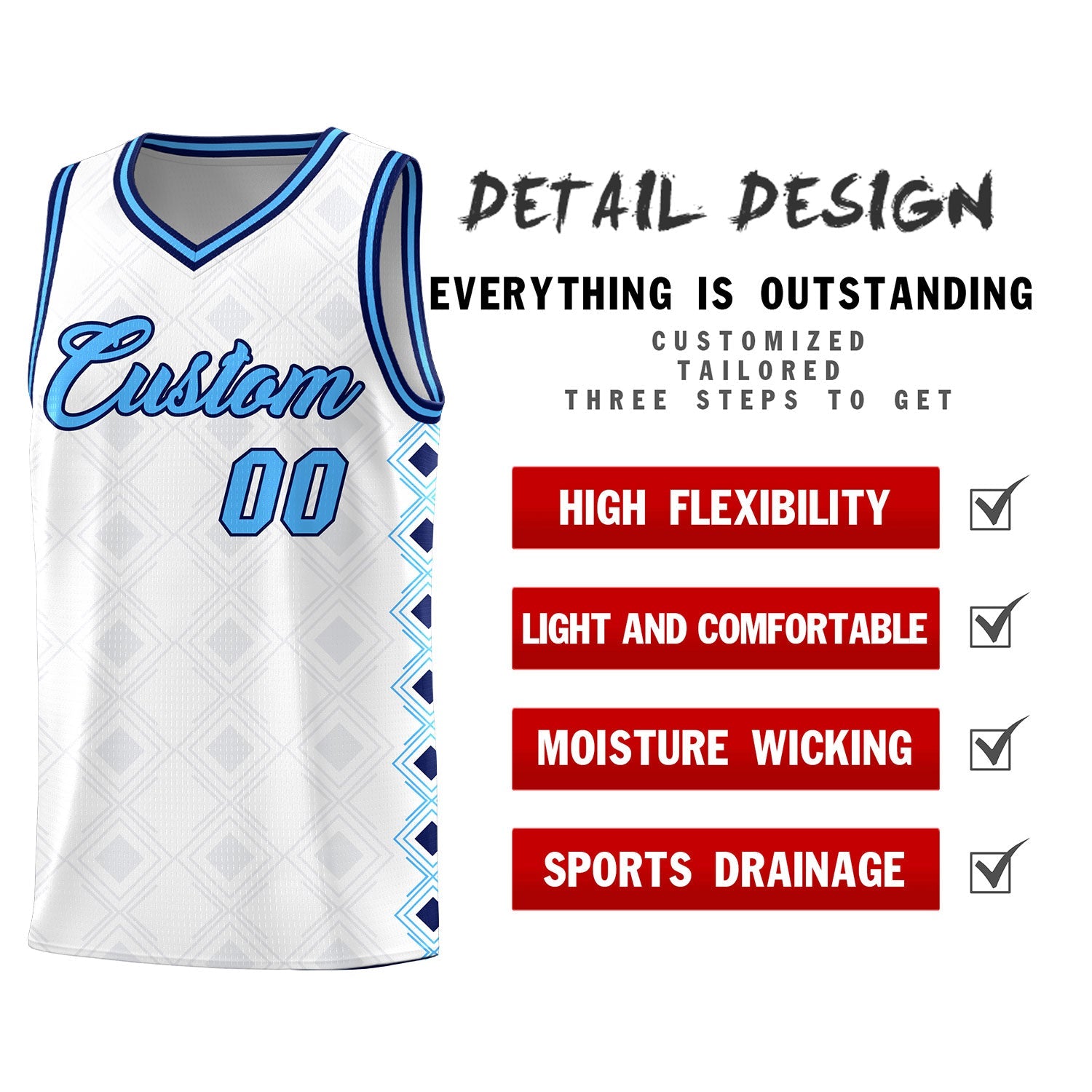Custom White Side Blocks Sports Uniform Basketball Jersey