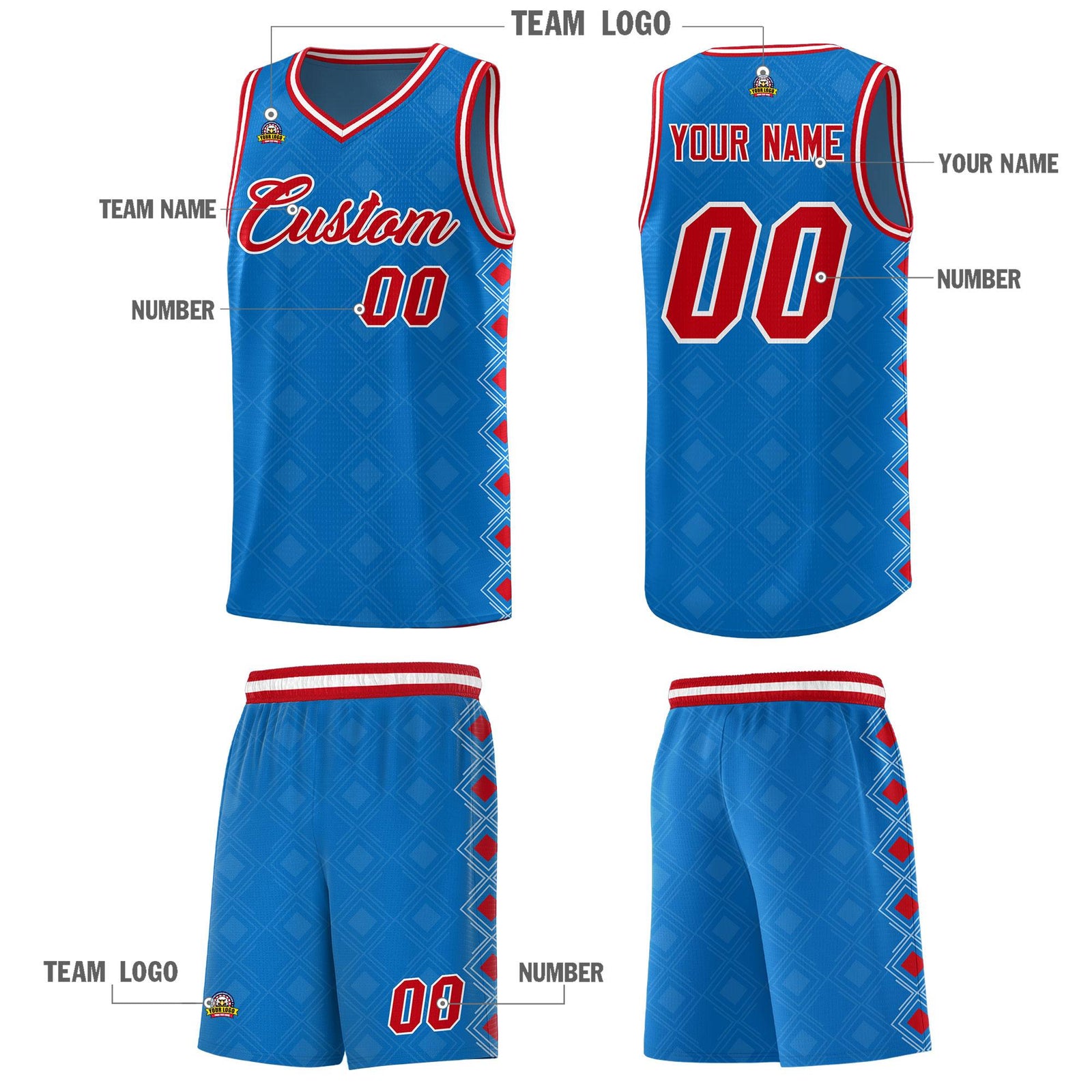Custom Royal Side Blocks Sports Uniform Basketball Jersey