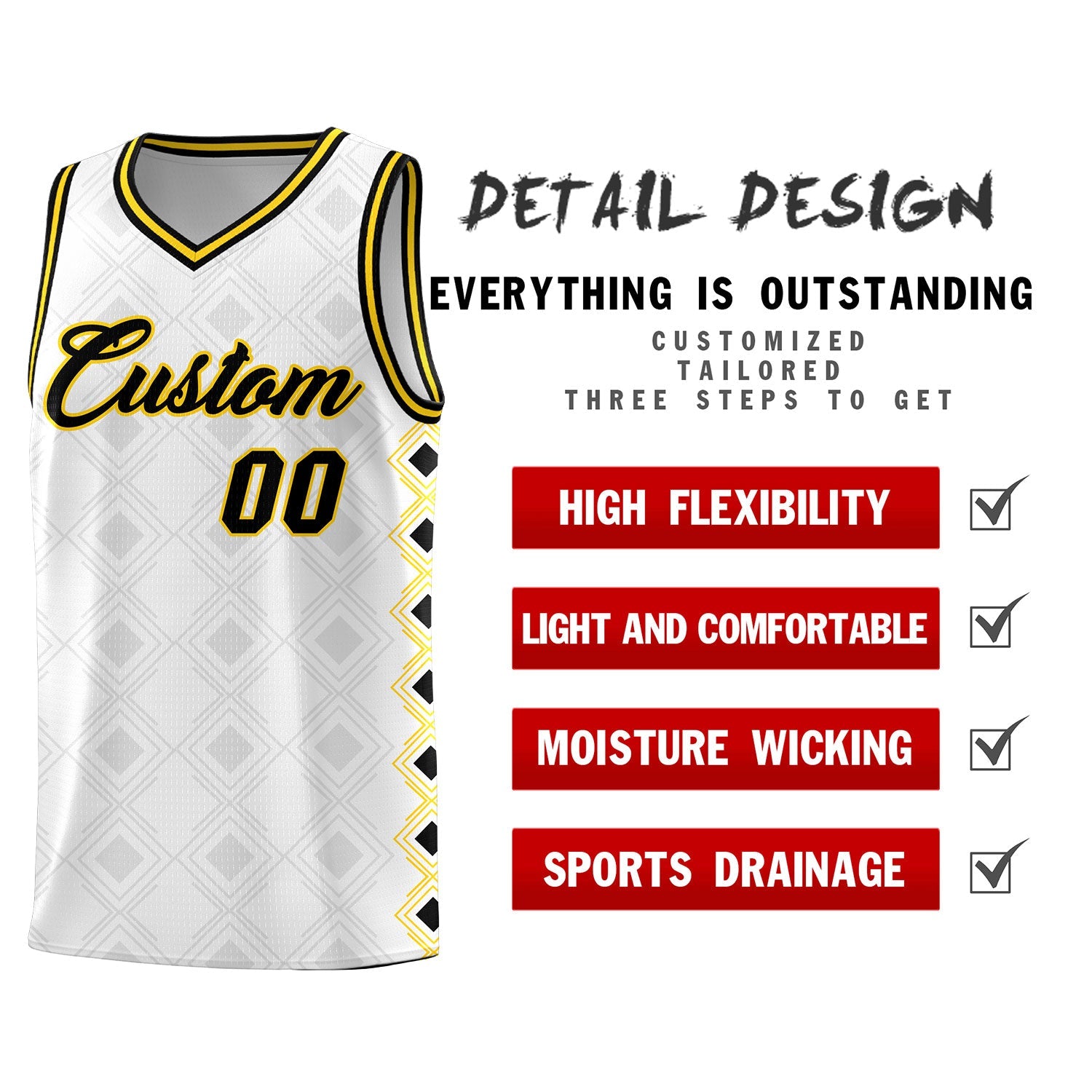 Custom White Side Blocks Sports Uniform Basketball Jersey
