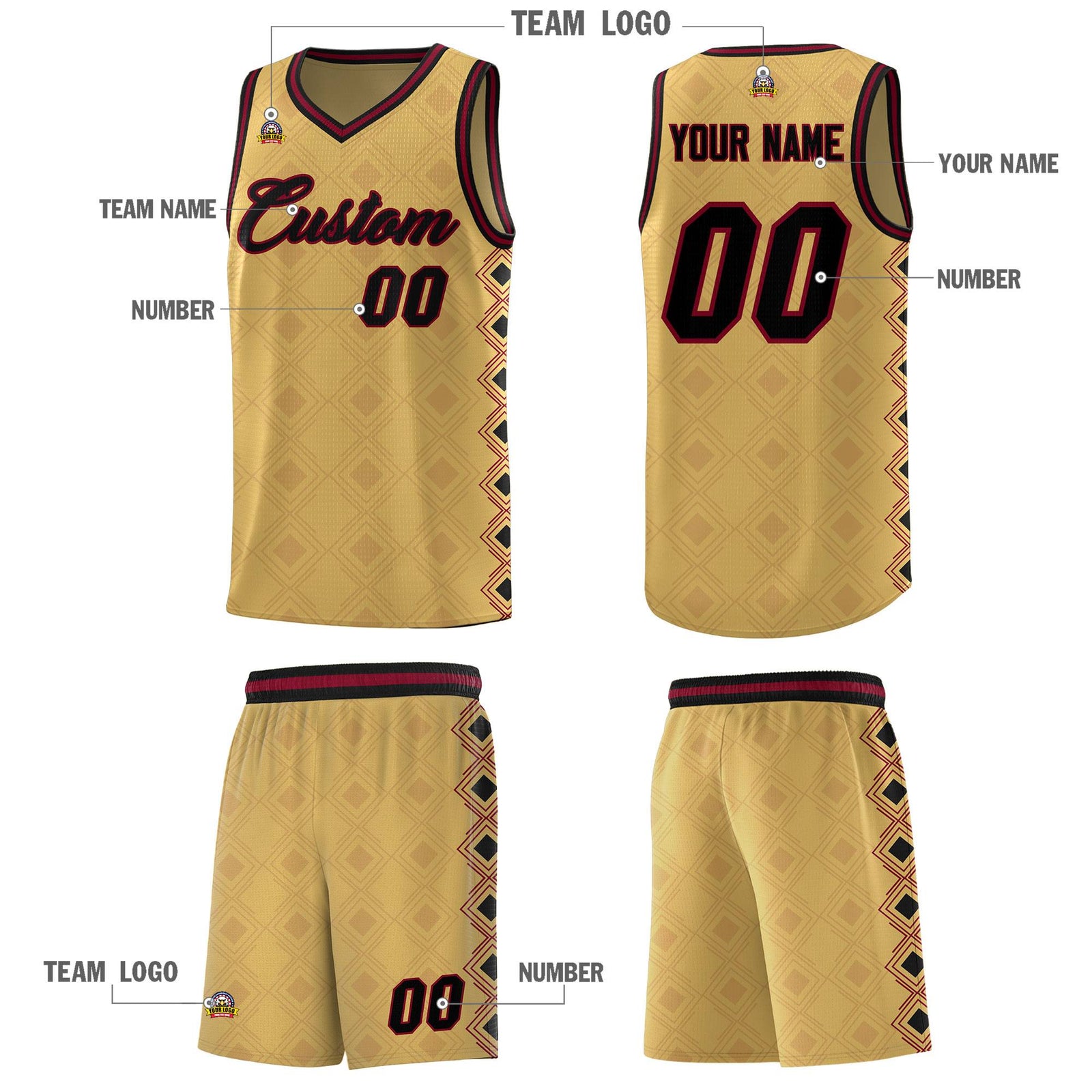Custom Old Gold Side Blocks Sports Uniform Basketball Jersey