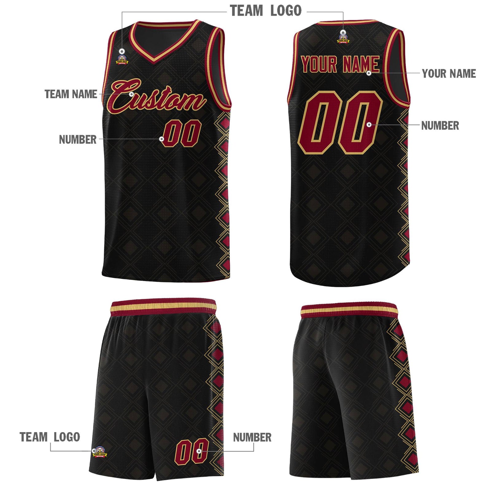 Custom Black Side Blocks Sports Uniform Basketball Jersey