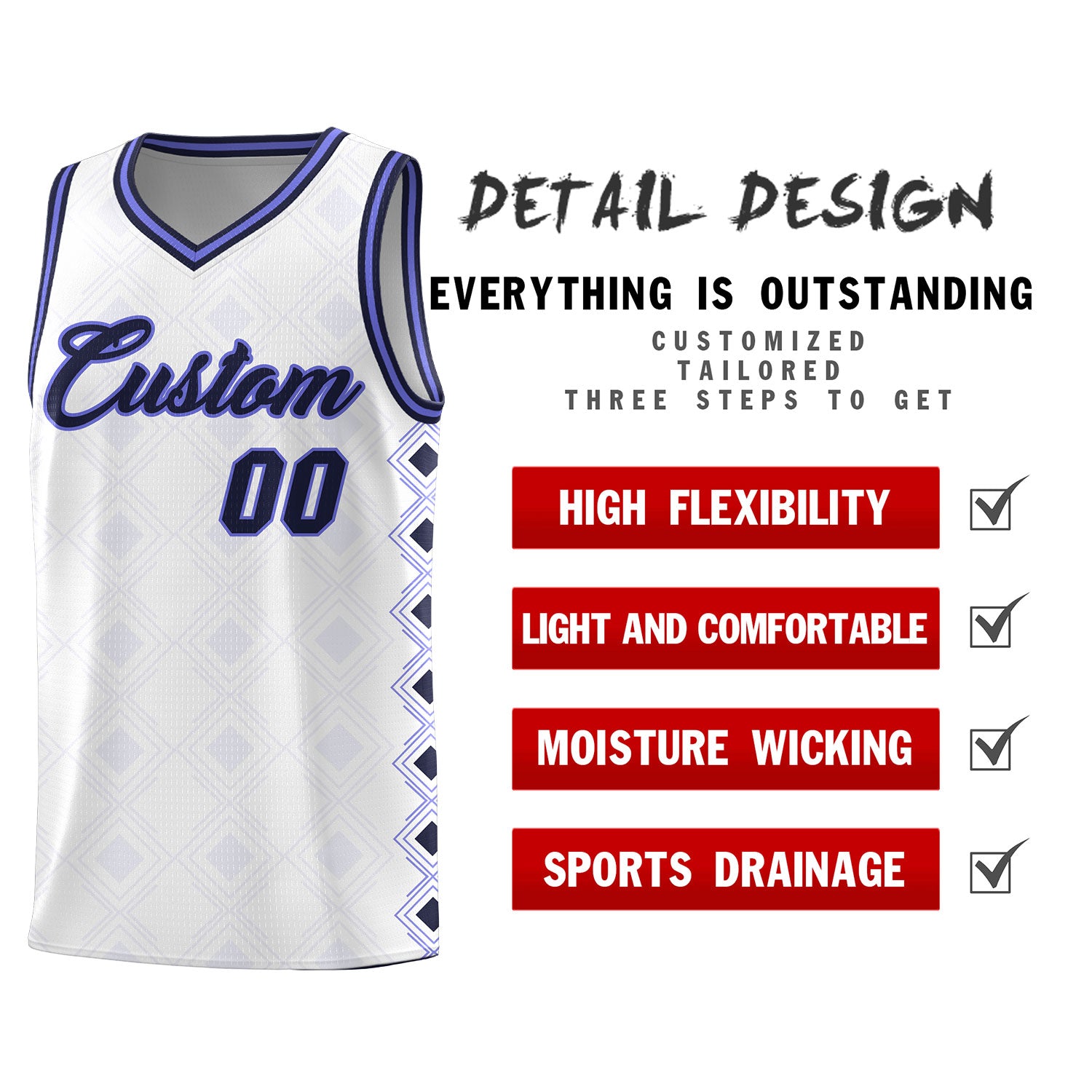 Custom White Side Blocks Sports Uniform Basketball Jersey