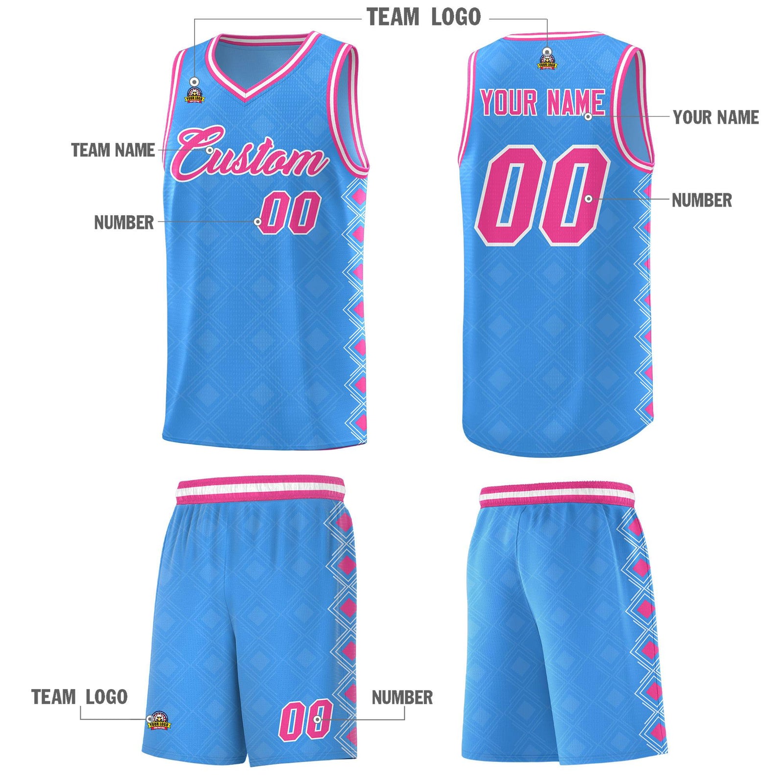 Custom Light Blue Side Blocks Sports Uniform Basketball Jersey