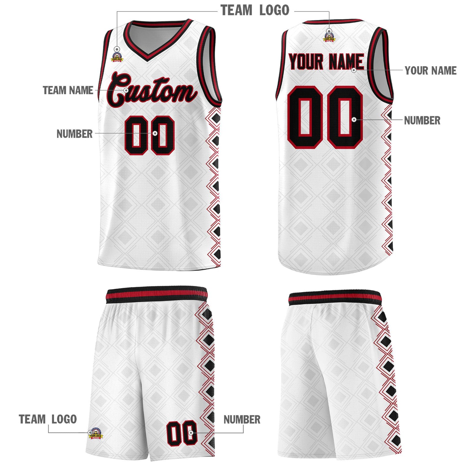 Custom White Side Blocks Sports Uniform Basketball Jersey