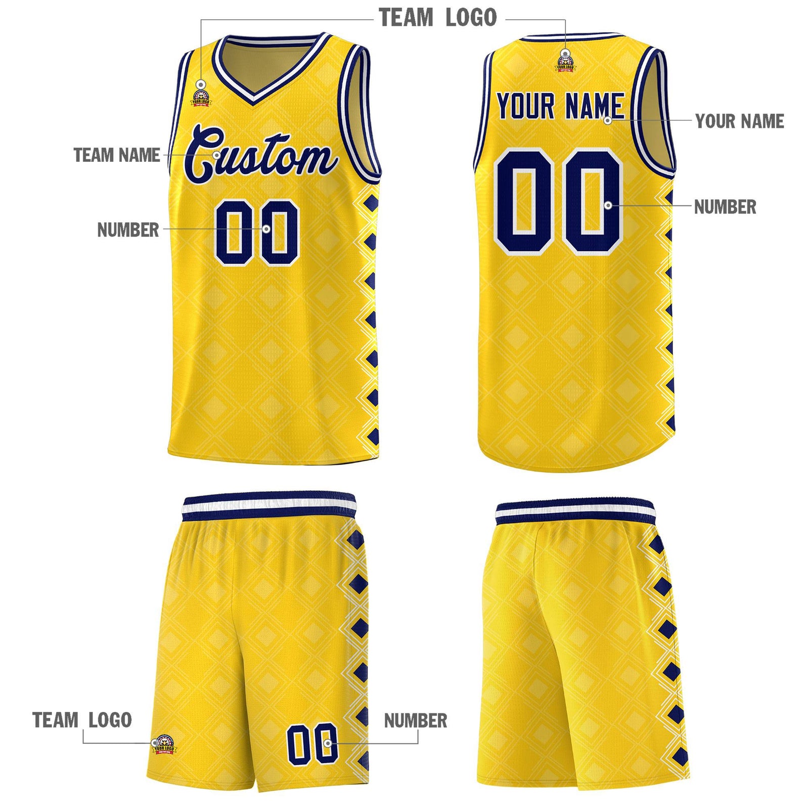 Custom Gold Side Blocks Sports Uniform Basketball Jersey