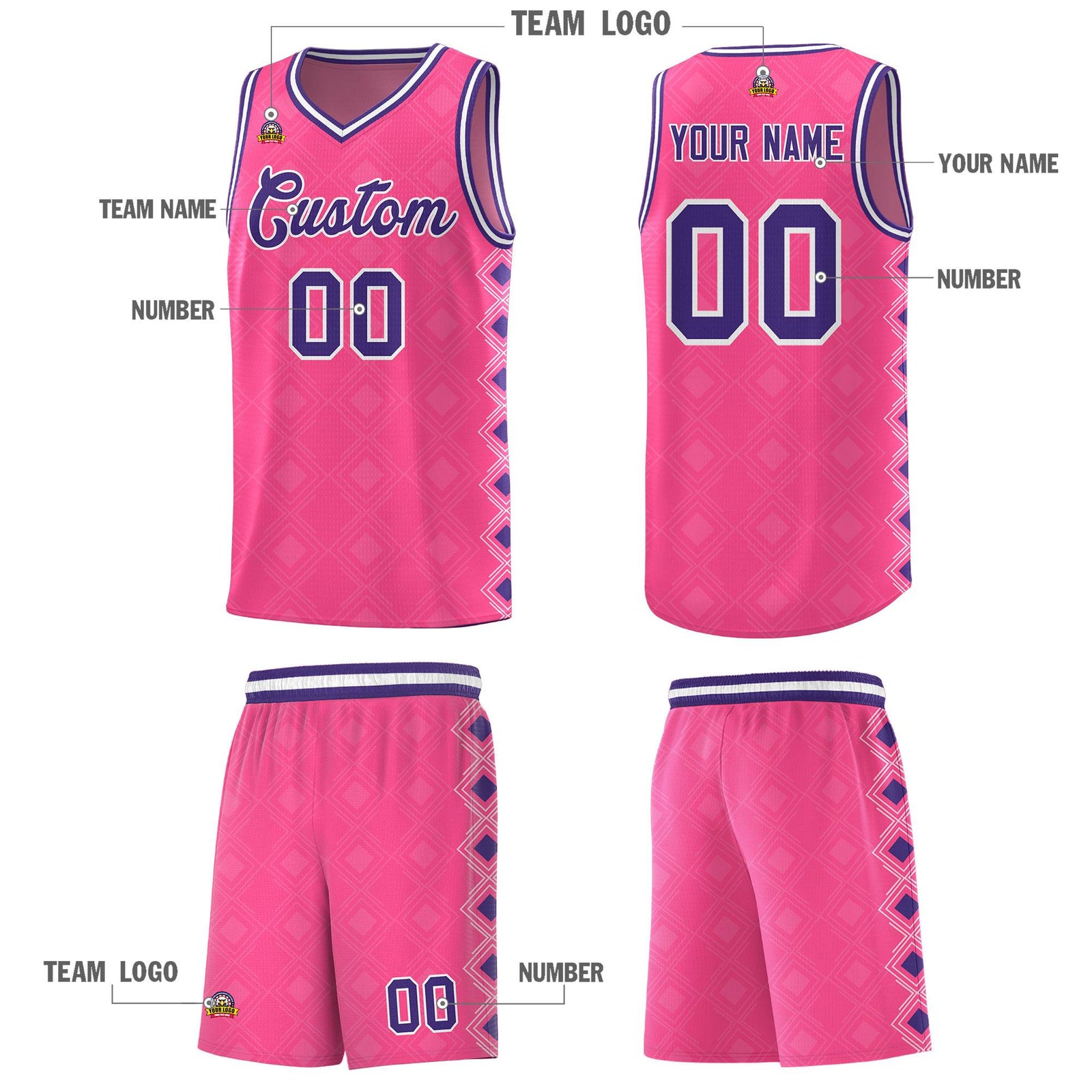 Custom Pink Side Blocks Sports Uniform Basketball Jersey
