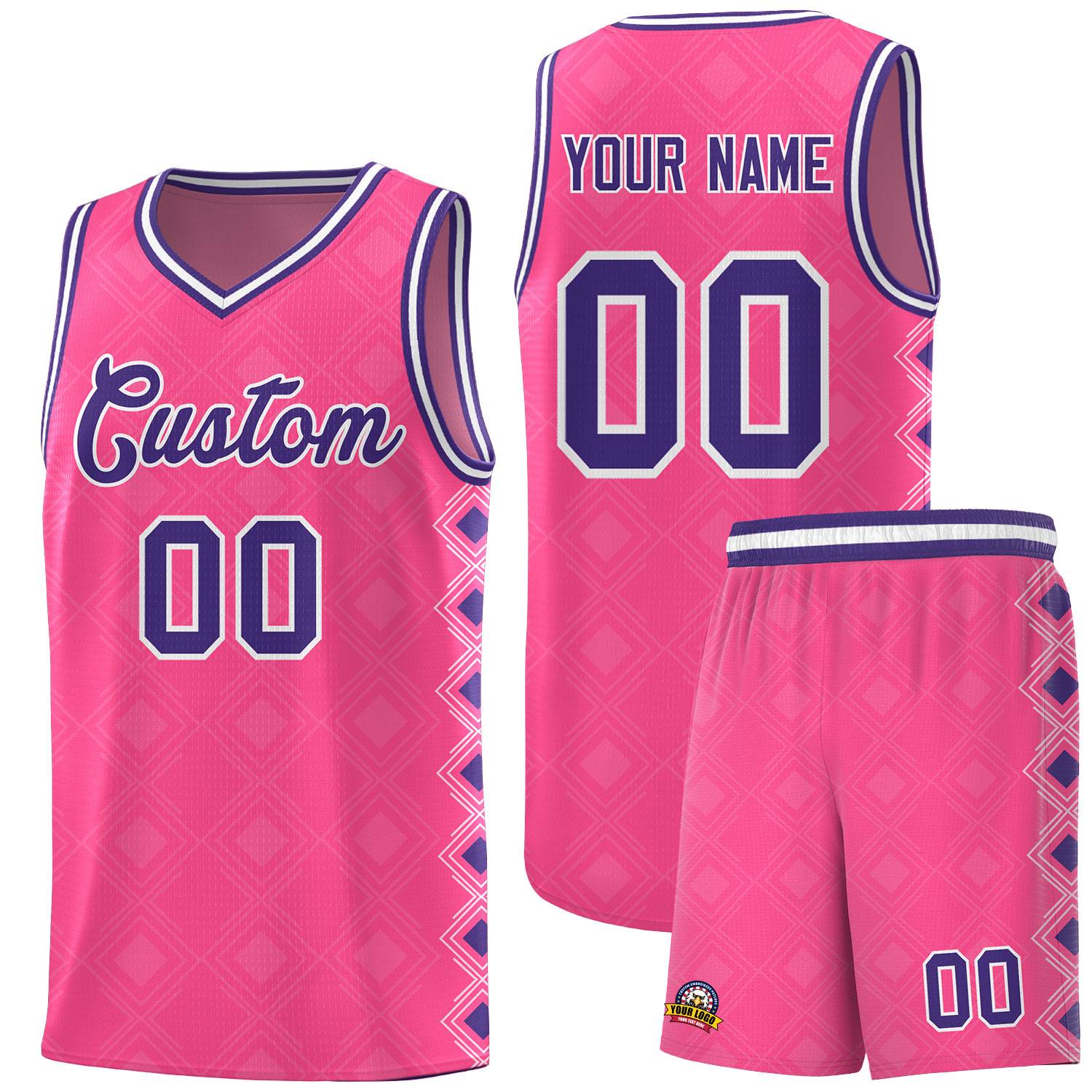 Custom Pink Side Blocks Sports Uniform Basketball Jersey