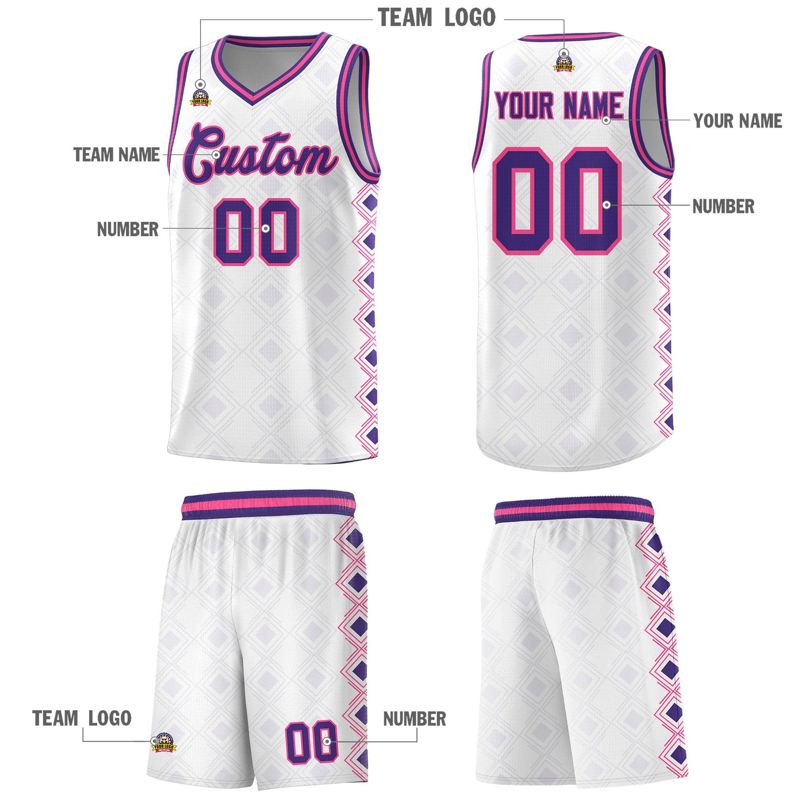 Custom White Side Blocks Sports Uniform Basketball Jersey