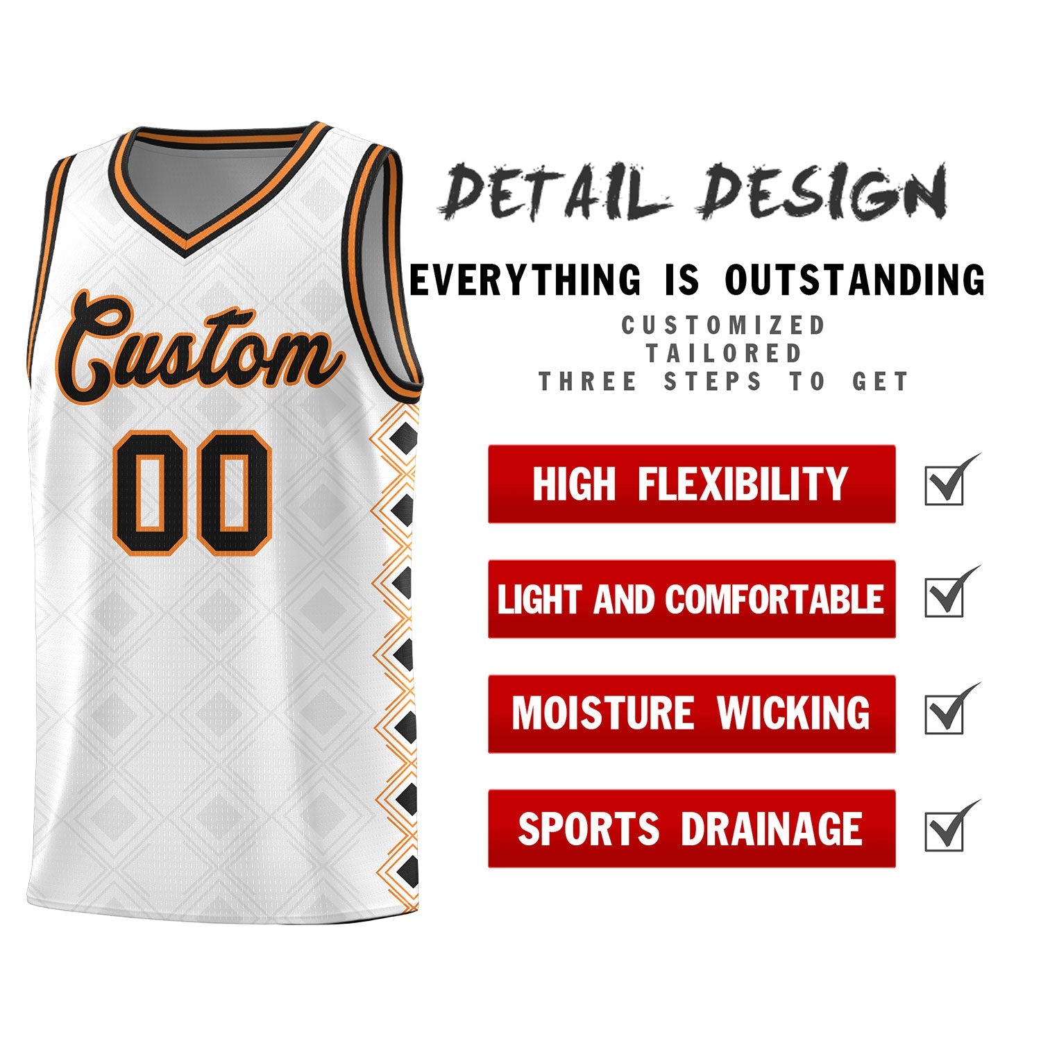 Custom White Side Blocks Sports Uniform Basketball Jersey