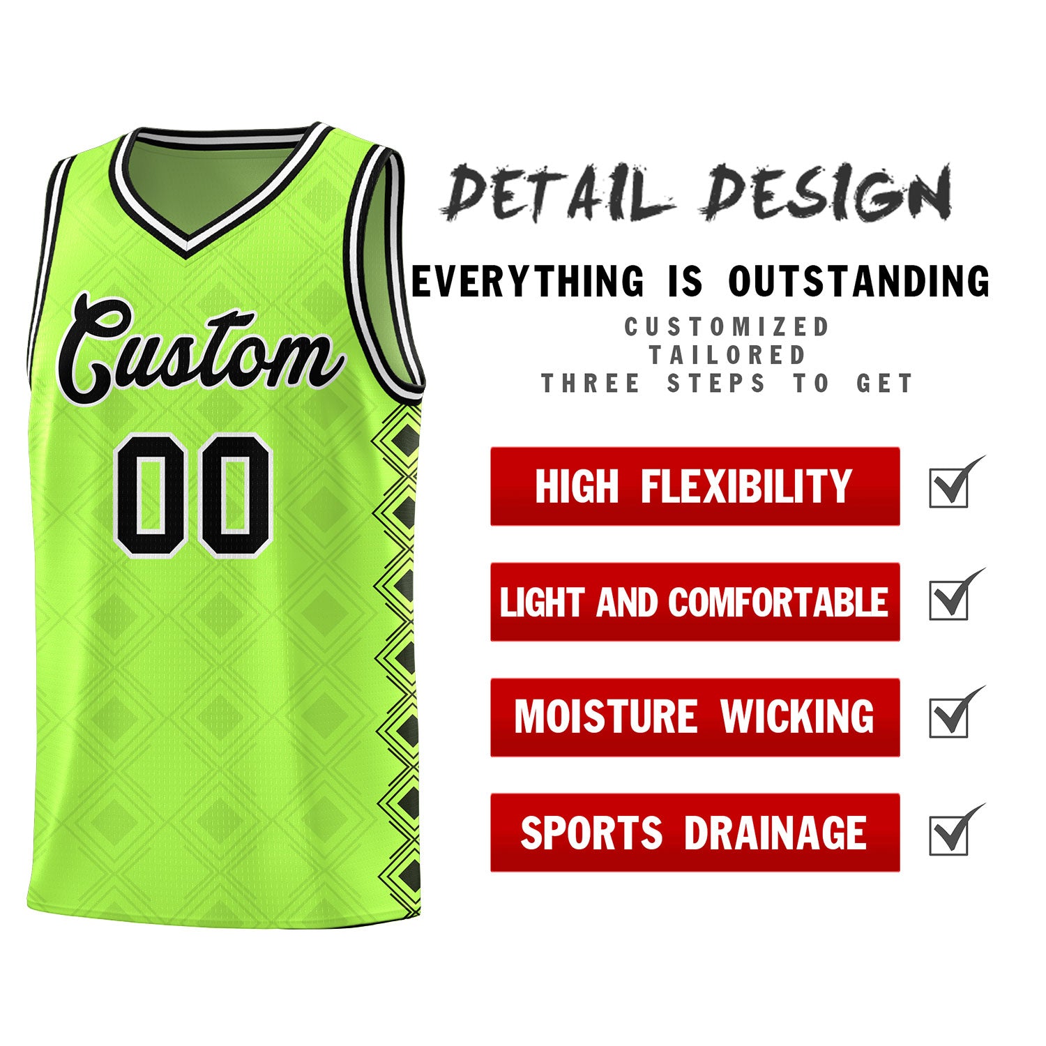 Custom Neon Green Side Blocks Sports Uniform Basketball Jersey