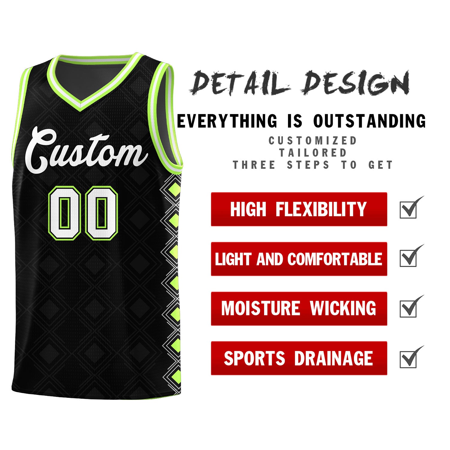 Custom Black Side Blocks Sports Uniform Basketball Jersey