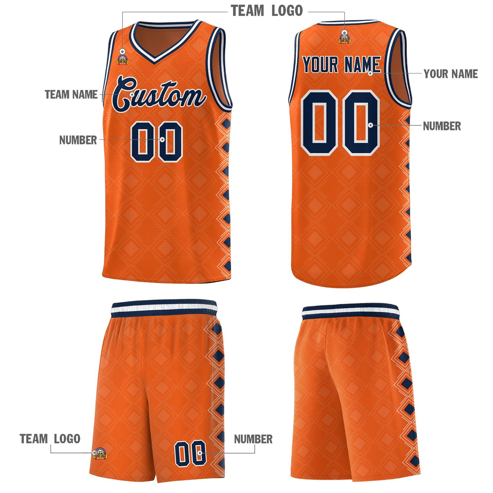 Custom Orange Side Blocks Sports Uniform Basketball Jersey