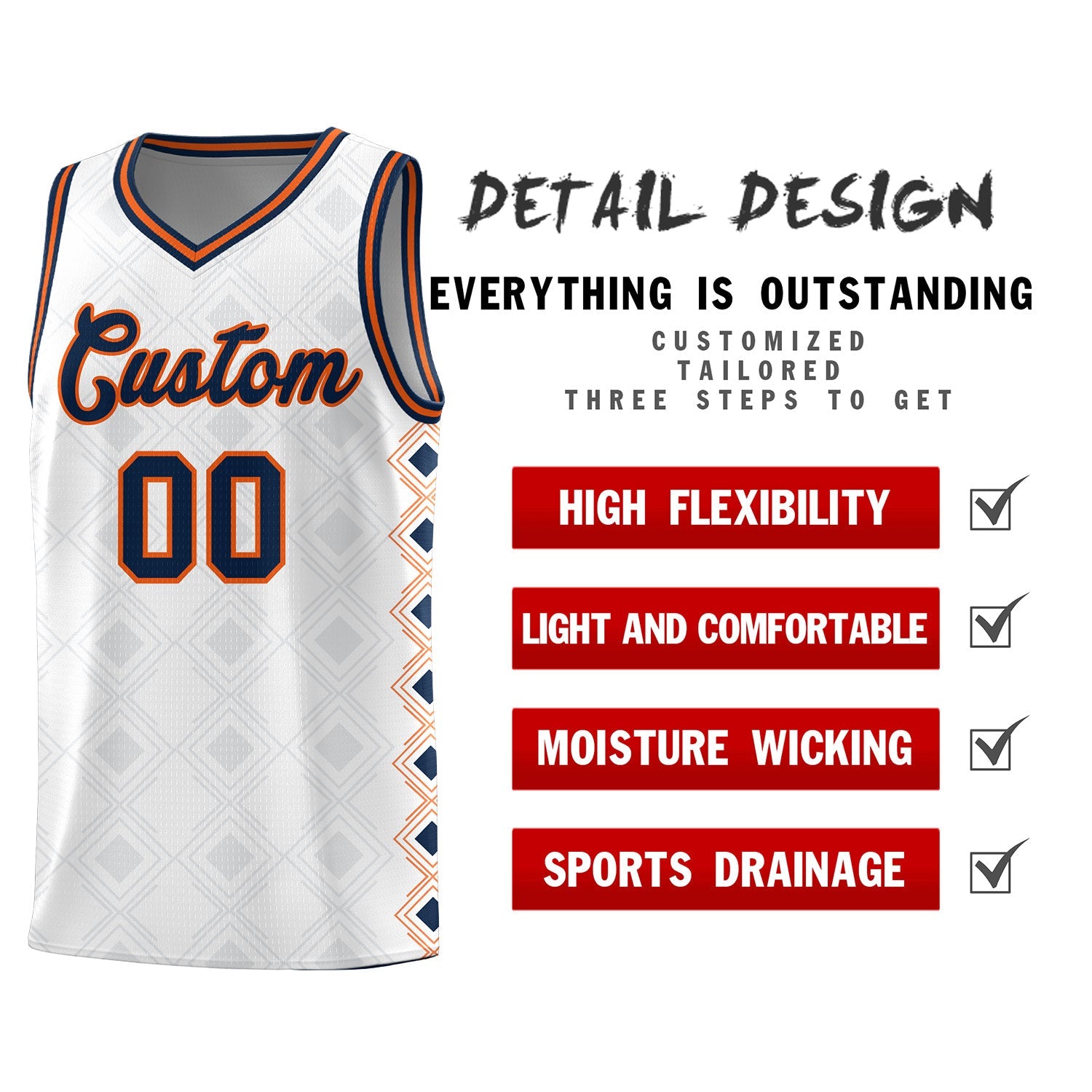 Custom White Side Blocks Sports Uniform Basketball Jersey