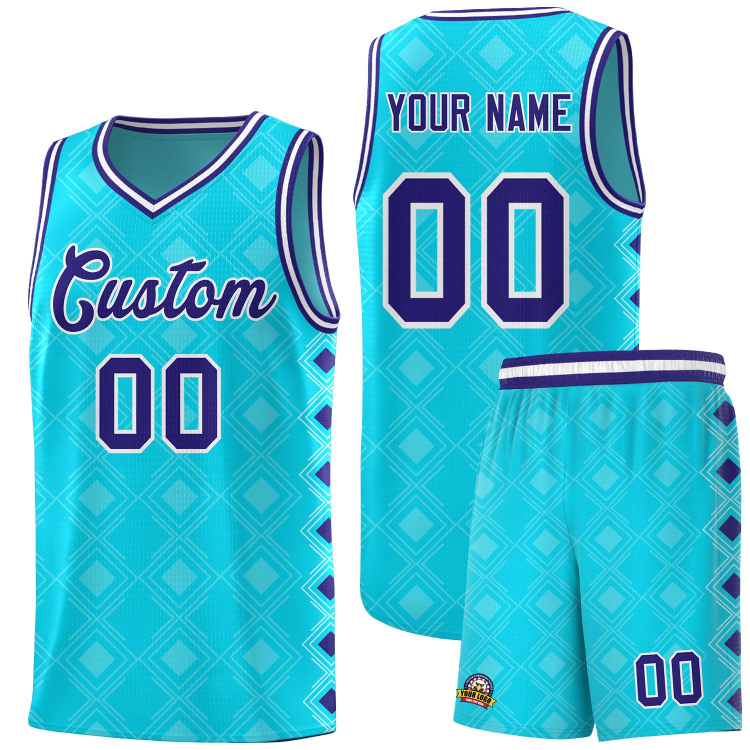Custom Sky Blue Side Blocks Sports Uniform Basketball Jersey