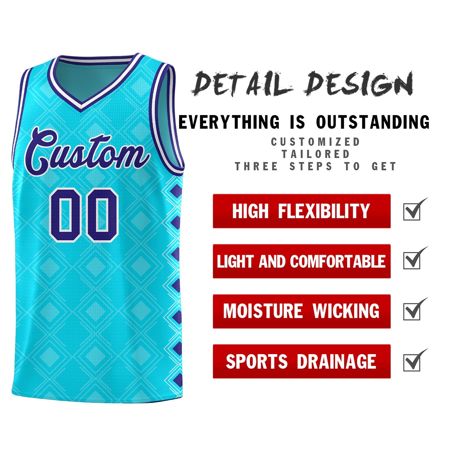 Custom Sky Blue Side Blocks Sports Uniform Basketball Jersey
