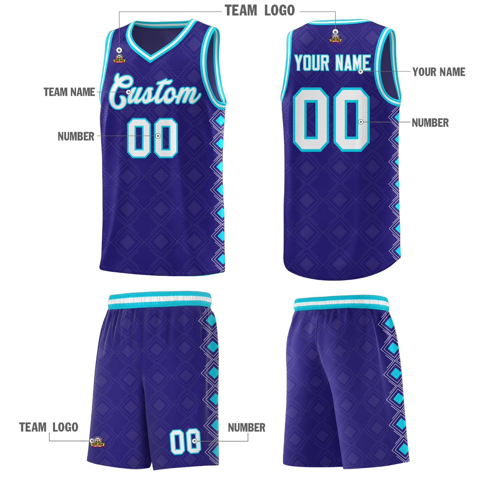 Custom Royal Side Blocks Sports Uniform Basketball Jersey