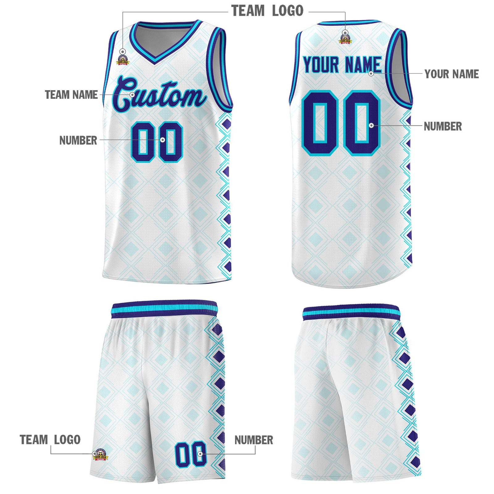 Custom White Side Blocks Sports Uniform Basketball Jersey