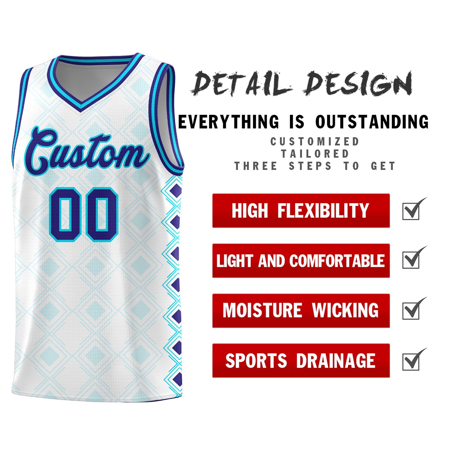 Custom White Side Blocks Sports Uniform Basketball Jersey