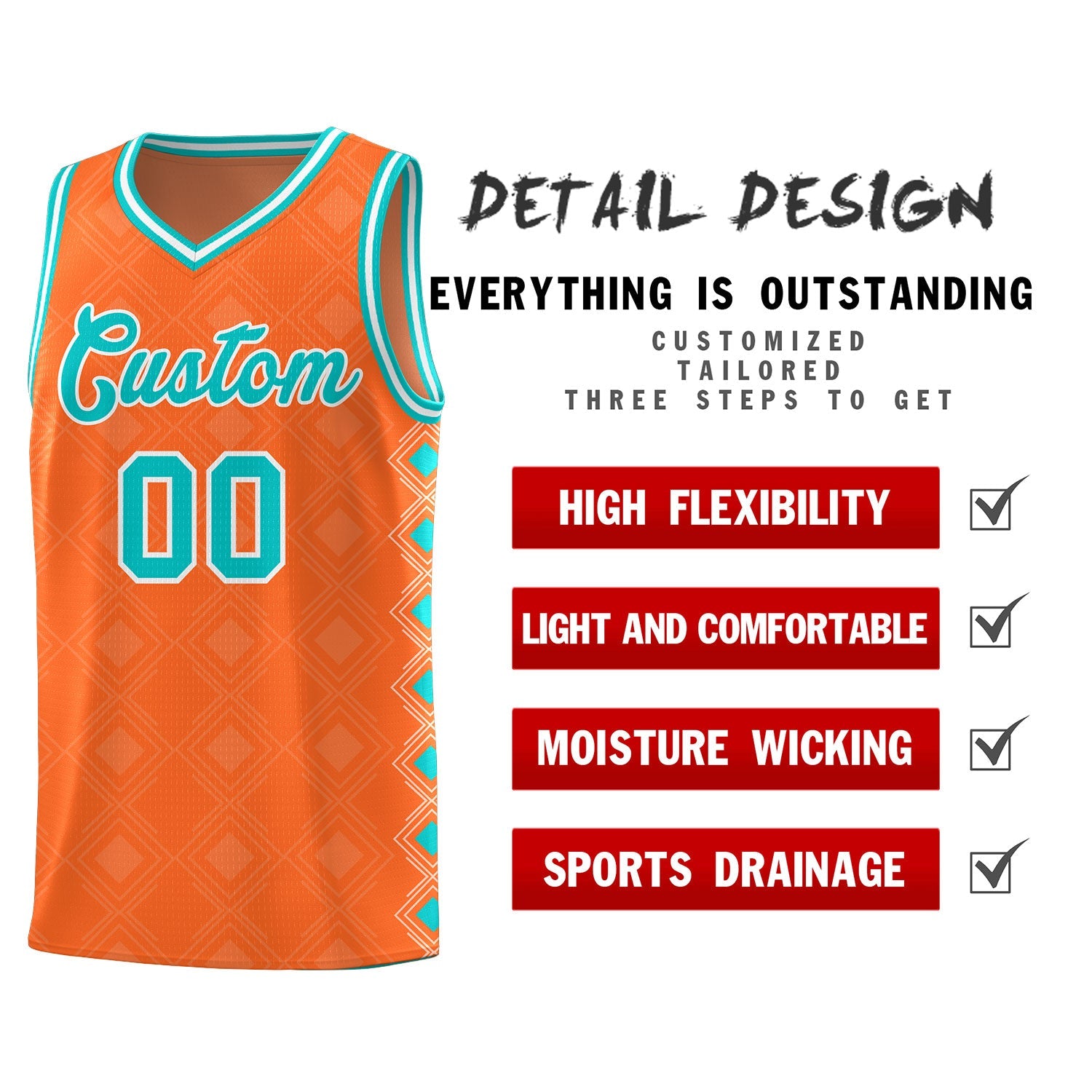 Custom Orange Side Blocks Sports Uniform Basketball Jersey