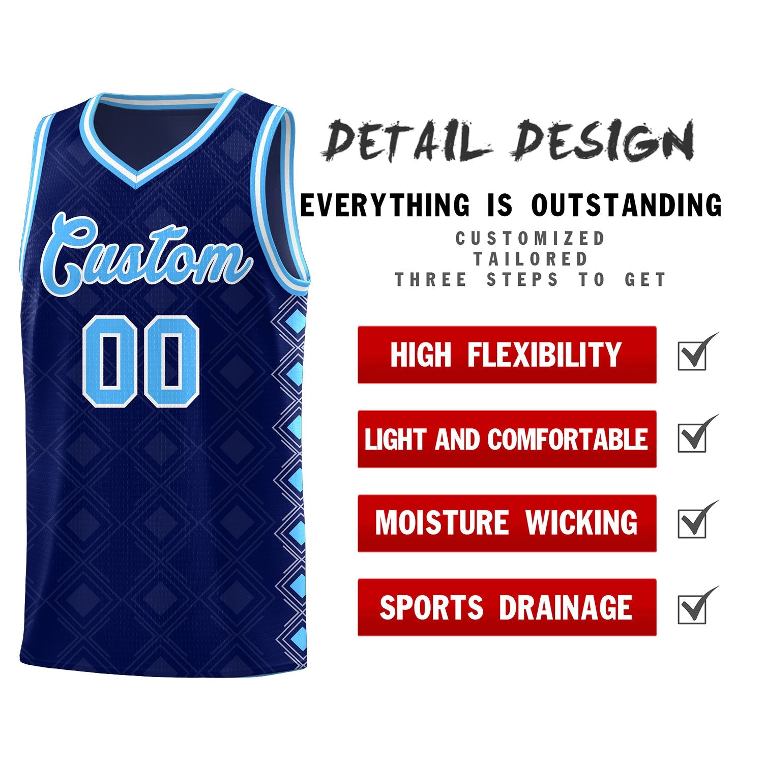 Custom Navy Side Blocks Sports Uniform Basketball Jersey