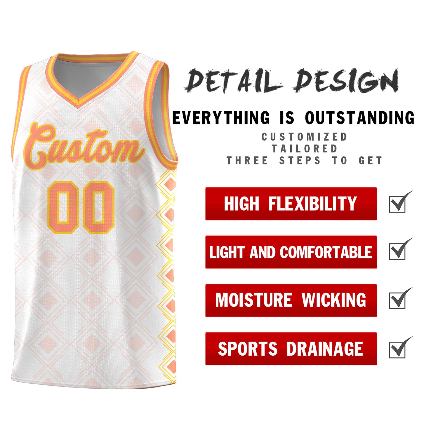 Custom White Side Blocks Sports Uniform Basketball Jersey