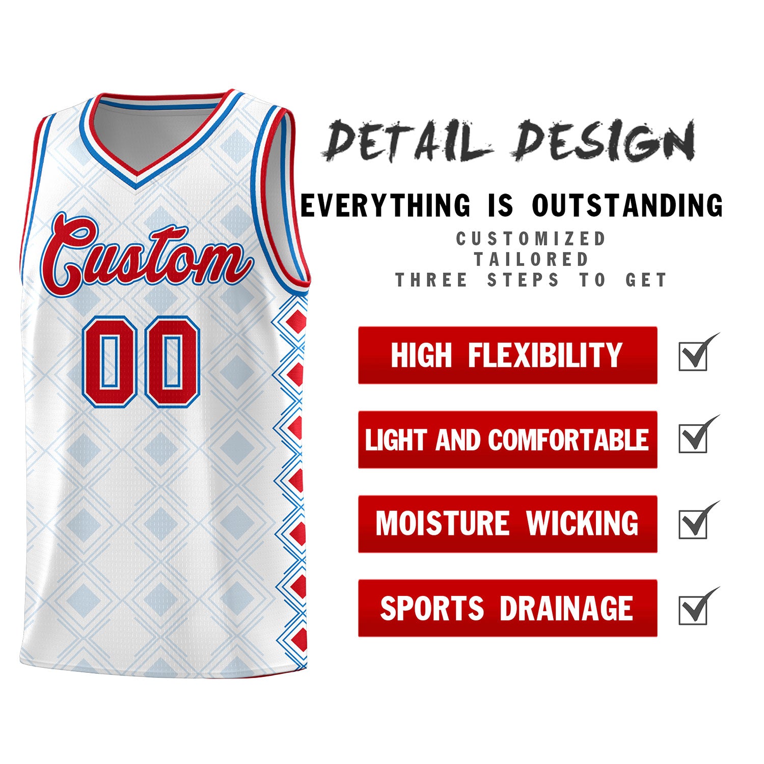 Custom White Side Blocks Sports Uniform Basketball Jersey