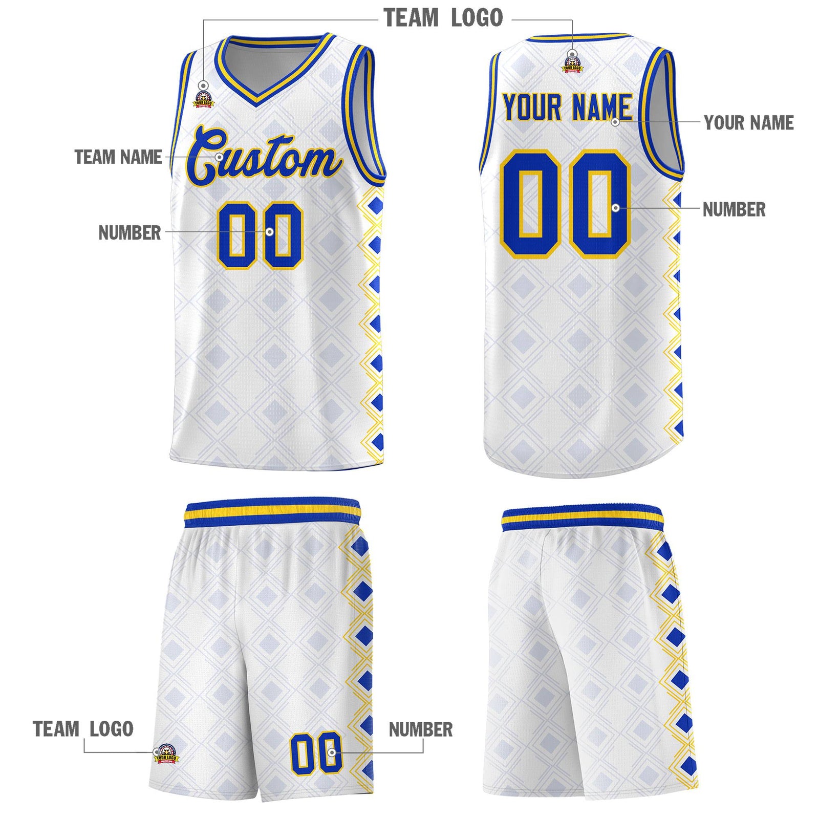 Custom White Side Blocks Sports Uniform Basketball Jersey