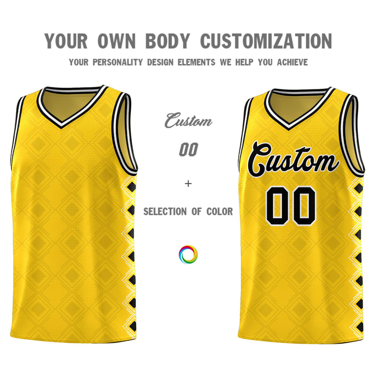 Custom Gold Side Blocks Sports Uniform Basketball Jersey
