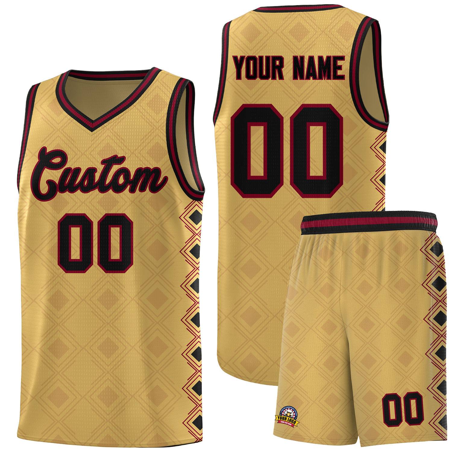 Custom Old Gold Side Blocks Sports Uniform Basketball Jersey