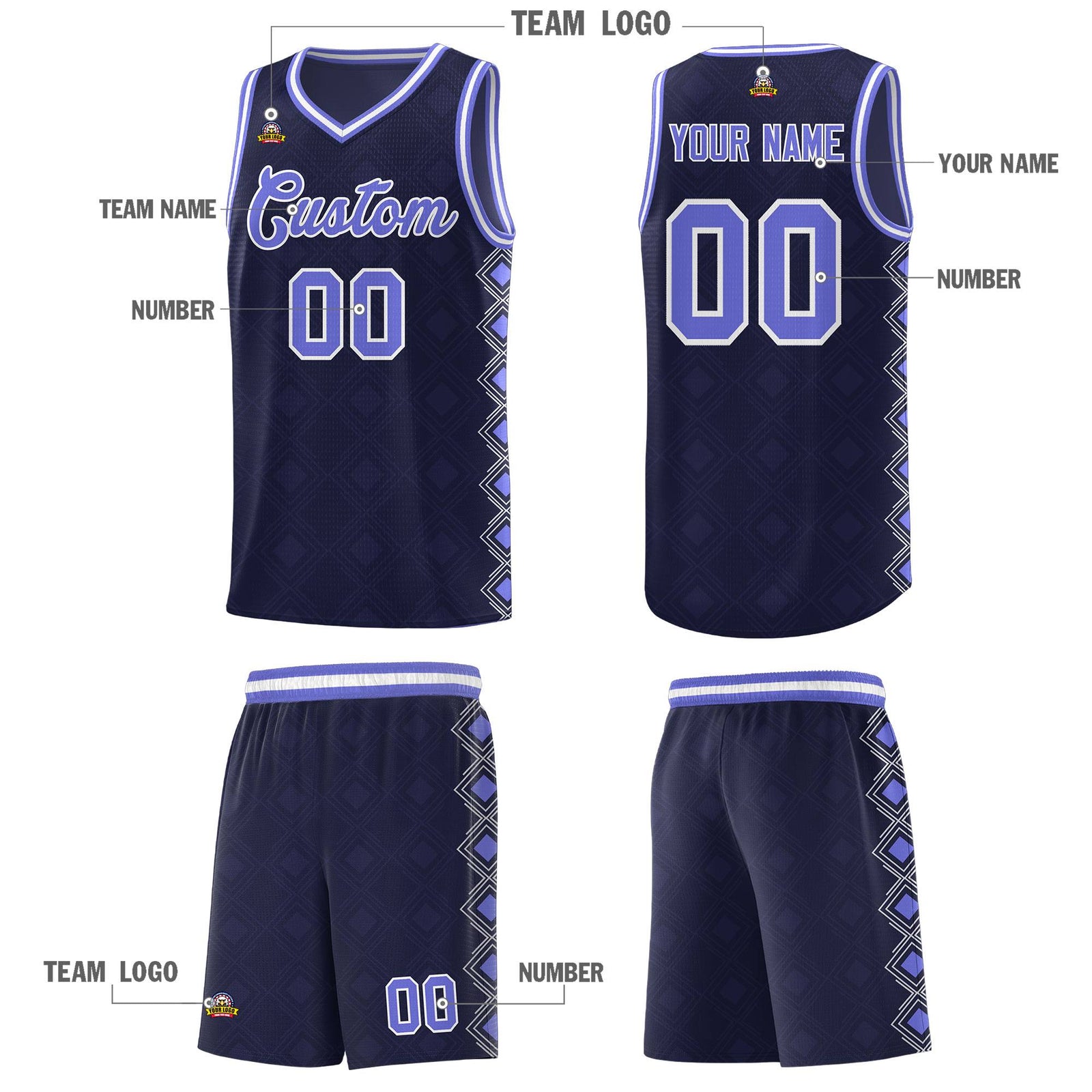 Custom Navy Side Blocks Sports Uniform Basketball Jersey
