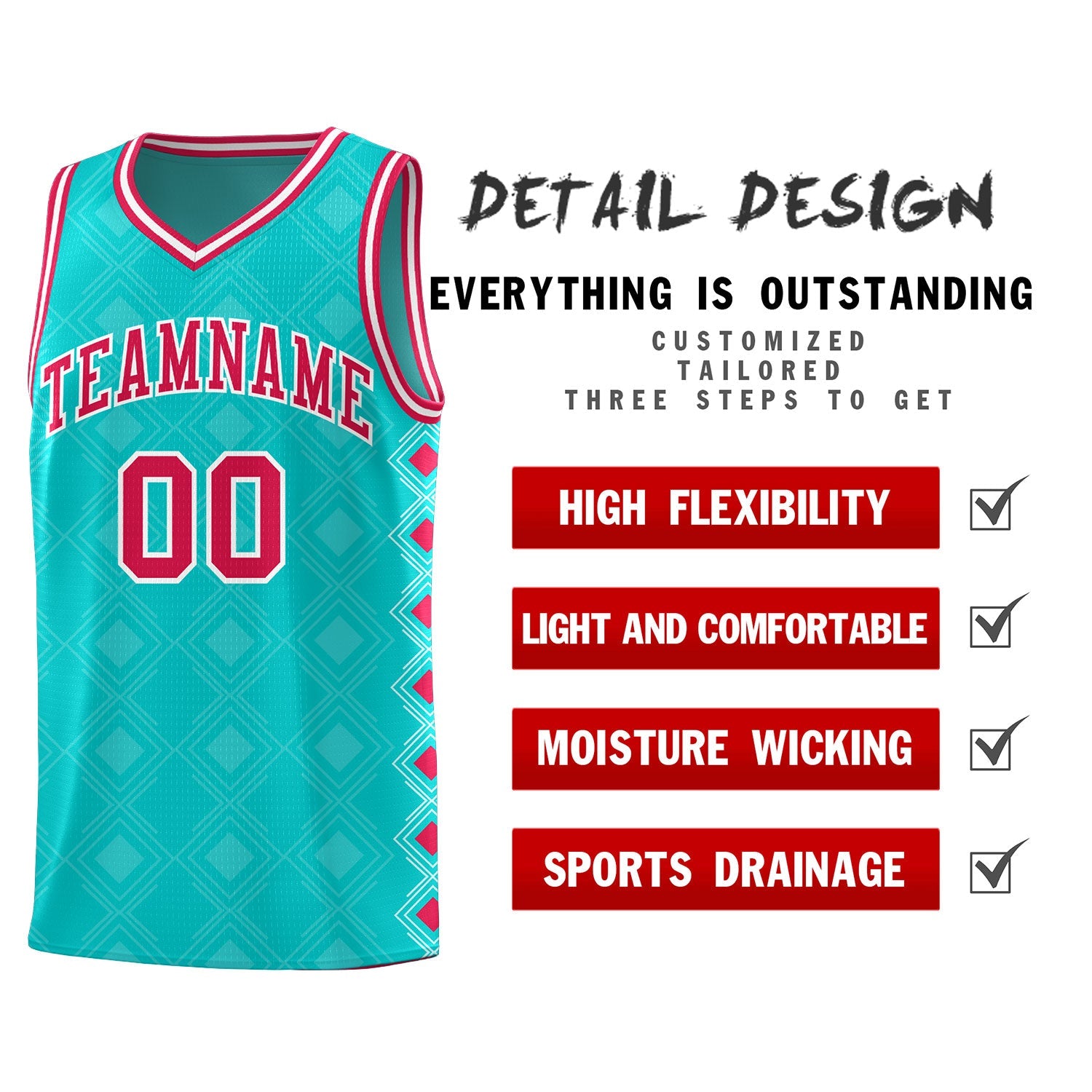 Custom Aqua Side Blocks Sports Uniform Basketball Jersey