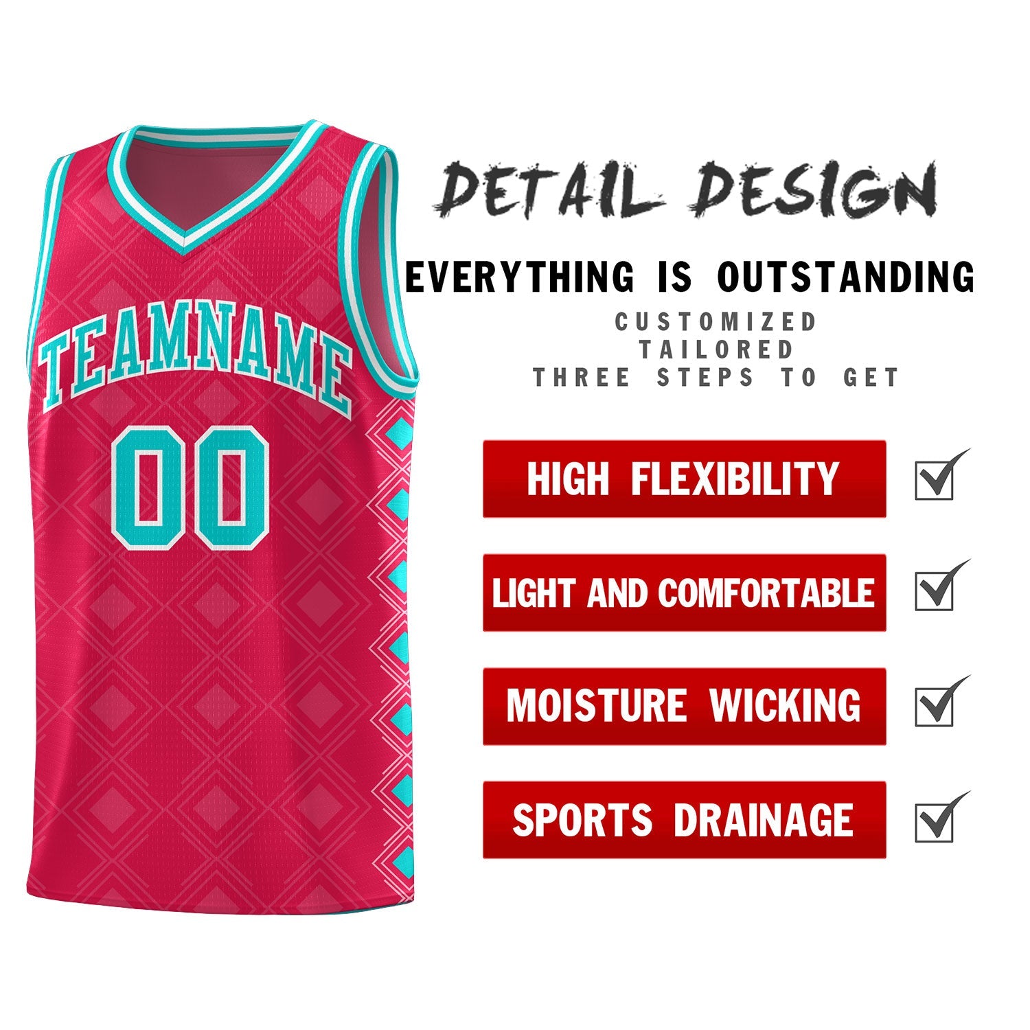 Custom Red Side Blocks Sports Uniform Basketball Jersey