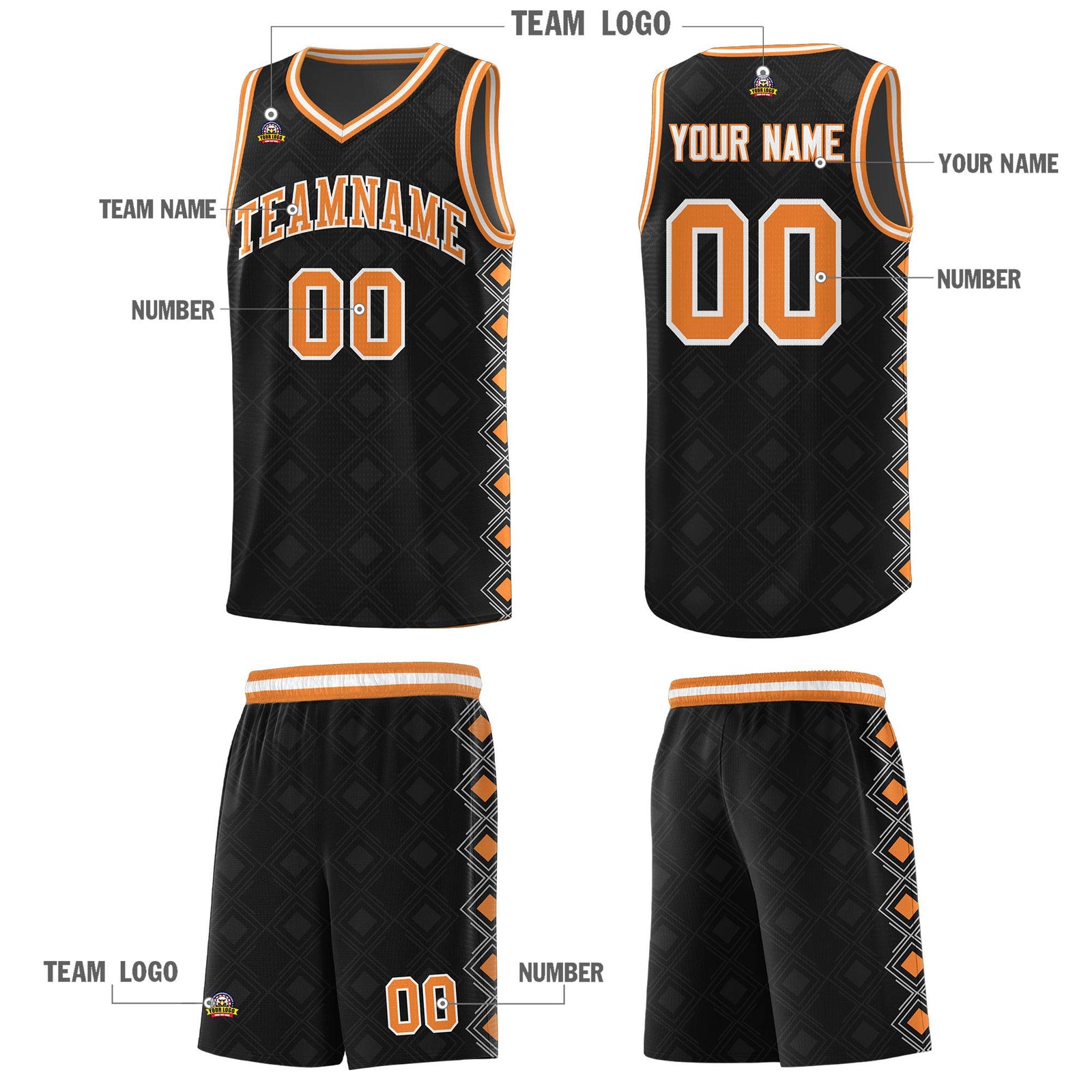 Custom Black Side Blocks Sports Uniform Basketball Jersey